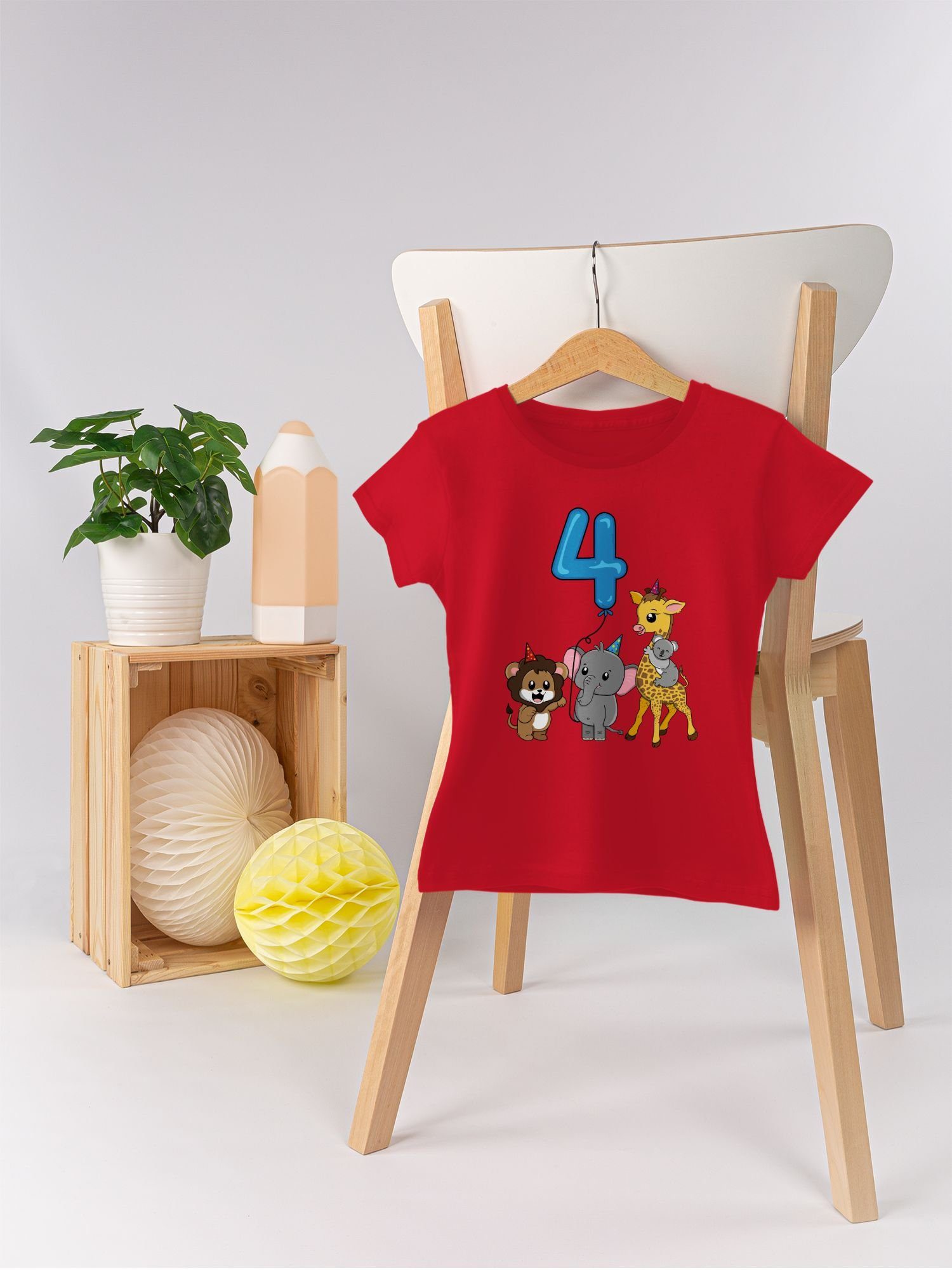 Shirtracer T-Shirt Tiere mit Ballon 2 Geburtstag Vierter Rot 4