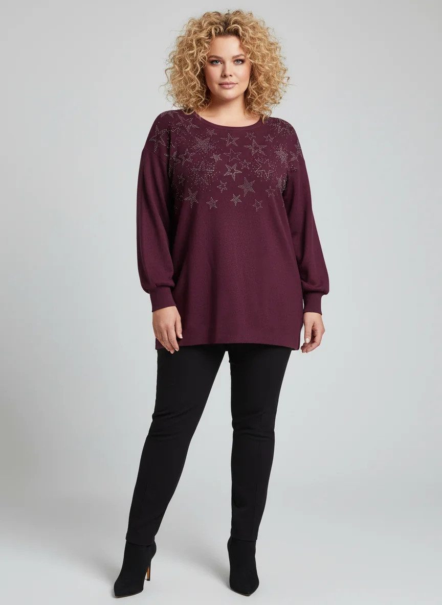 Blusentop Bluse mit Sternenstickerei