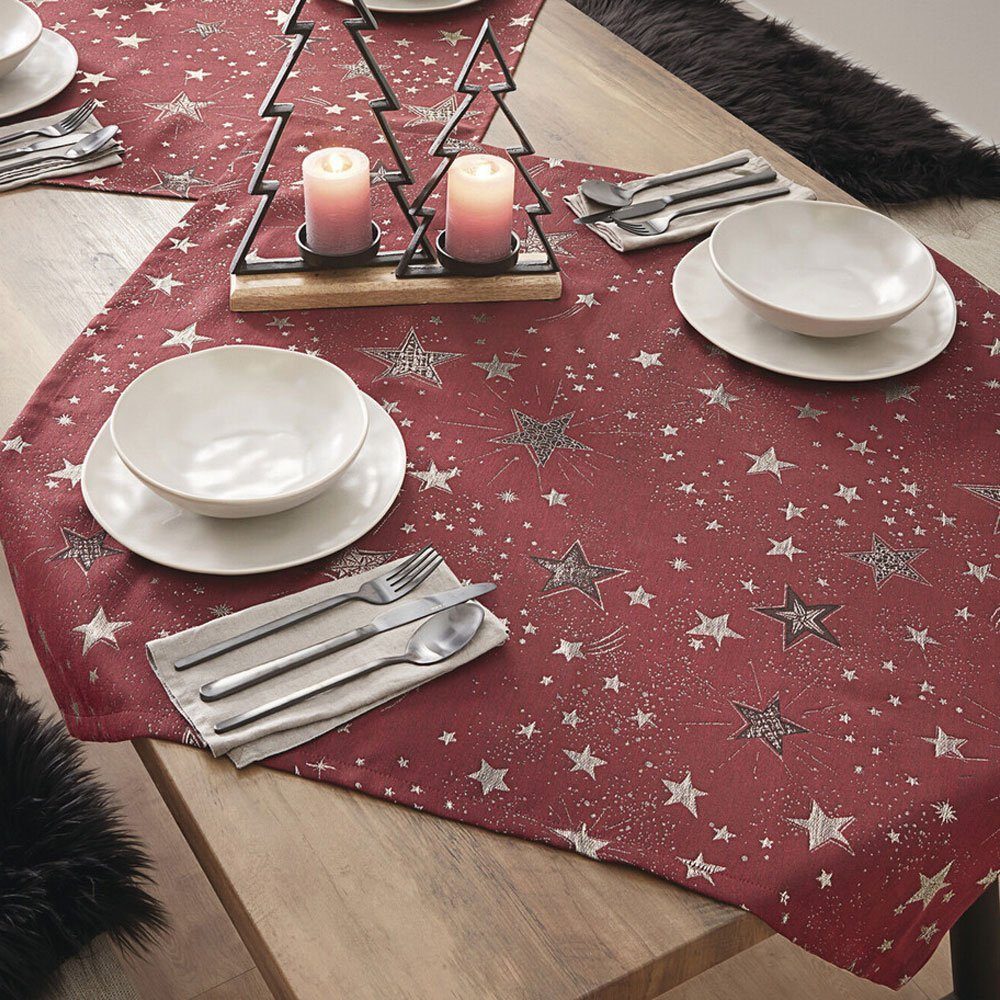 Home-trends24.de Tischdecke Tischdecke Tischband Weihnachtsdeko Tischdeko Dunkelrot Sterne 85 x 85