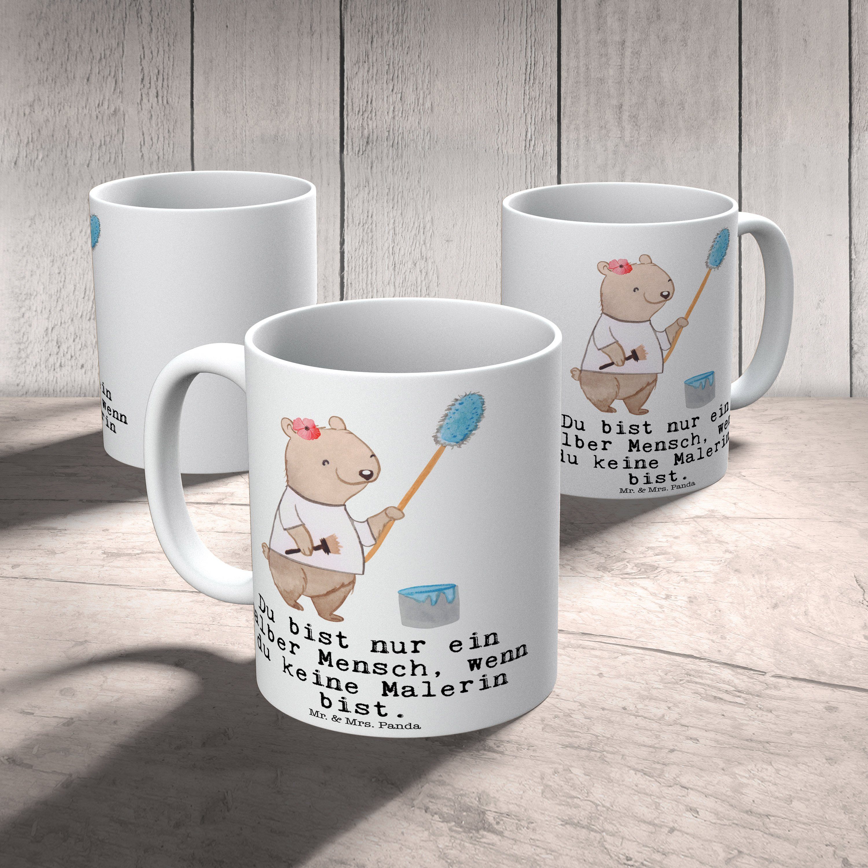 Tasse Meisterprüfun, Weiß Mrs. & - Tasse, mit - Becher, Geschenk, Malerin Keramik Mr. Büro Herz Panda