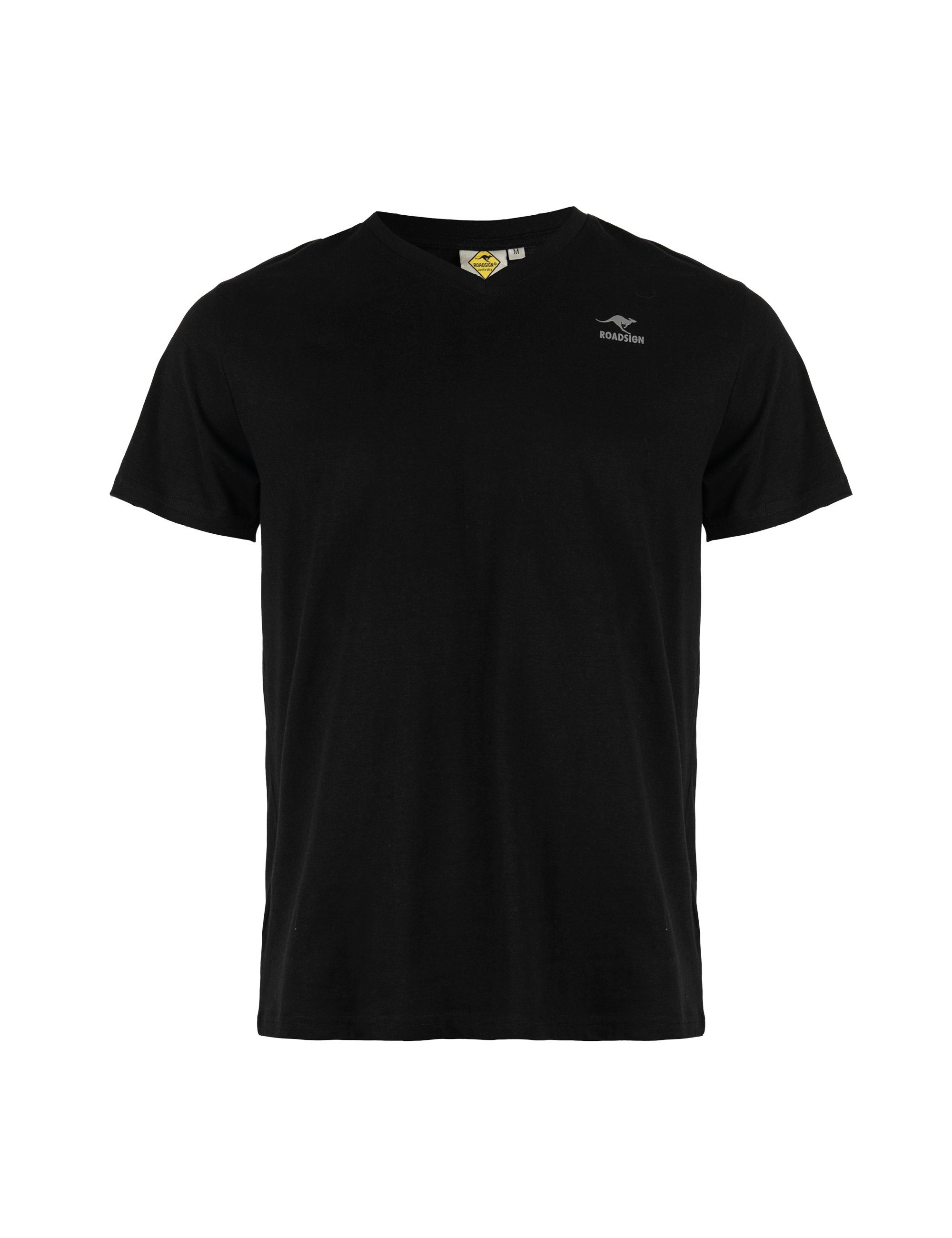 2-tlg., mit (2-er Pack) V-Ausschnitt, australia ROADSIGN schwarz T-Shirt (Doppelpack, 100% Baumwolle Basic 2er-Pack)