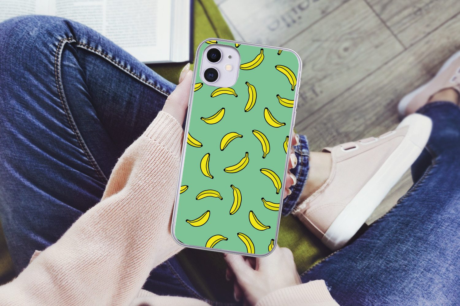 MuchoWow Handyhülle für Apple iPhone 11 Bananen - Gelb - Grün - Druck, Smartphone-Bumper, Print, Handy Schutzhülle Dünn