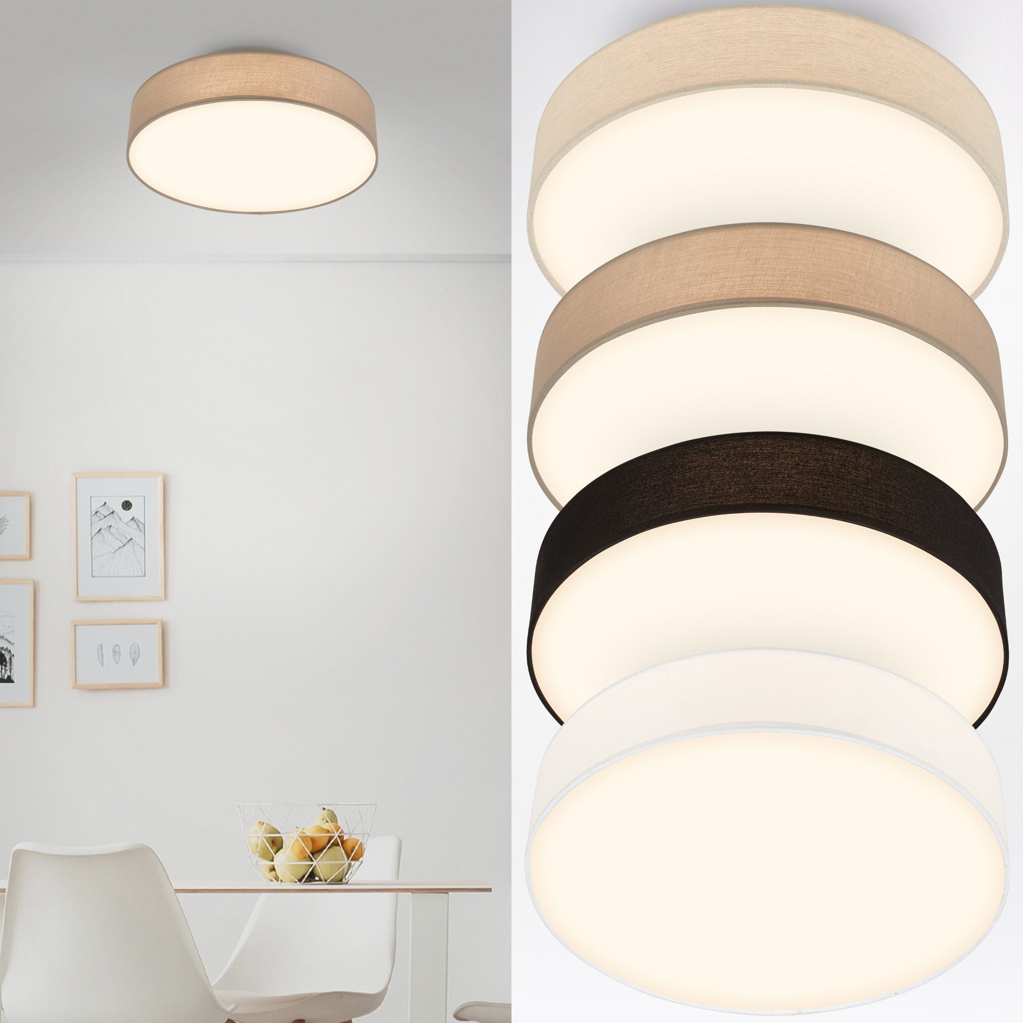 Briloner Leuchten LED Deckenleuchte Stoff-Deckenlampe Textillampe Stoffschirm Wohnzimmer Schlafzimmer, LED fest integriert, 3000K, 30/38x10,5 cm, Wohnzimmer, Schlafzimmer, Flur, Küche