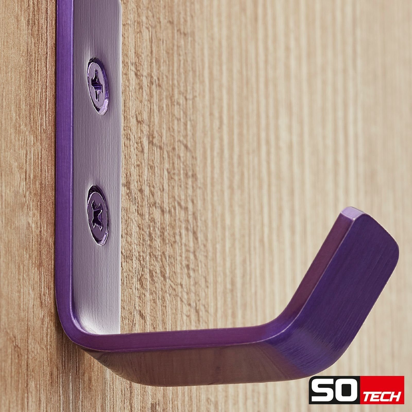 SO-TECH® Kleiderhaken doppelter Wandhaken, Edelstahl, 142 x 20 x 45 mm, (1-St), großer Jackenhaken mit abgerundeten Kanten lila