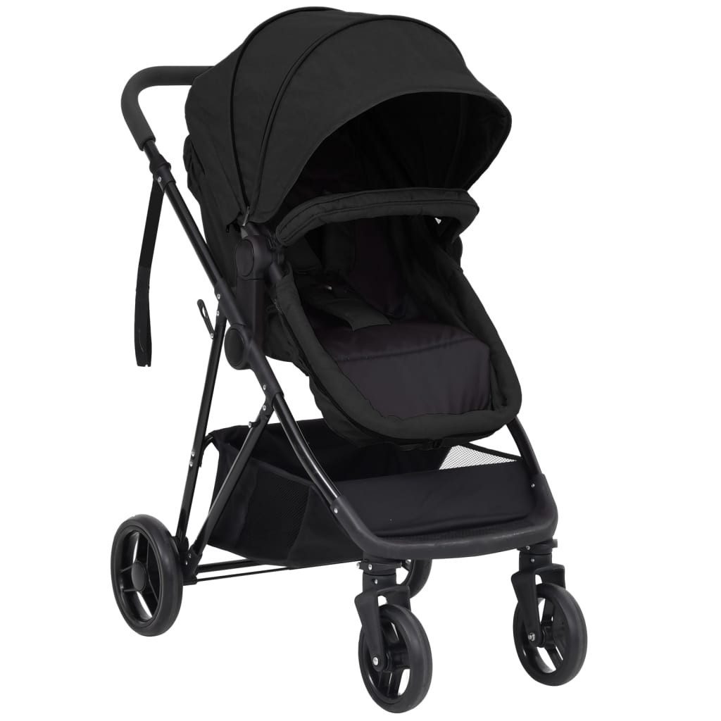 vidaXL Kombi-Kinderwagen 2-in-1 Kinderwagen Anthrazit und Schwarz Stahl