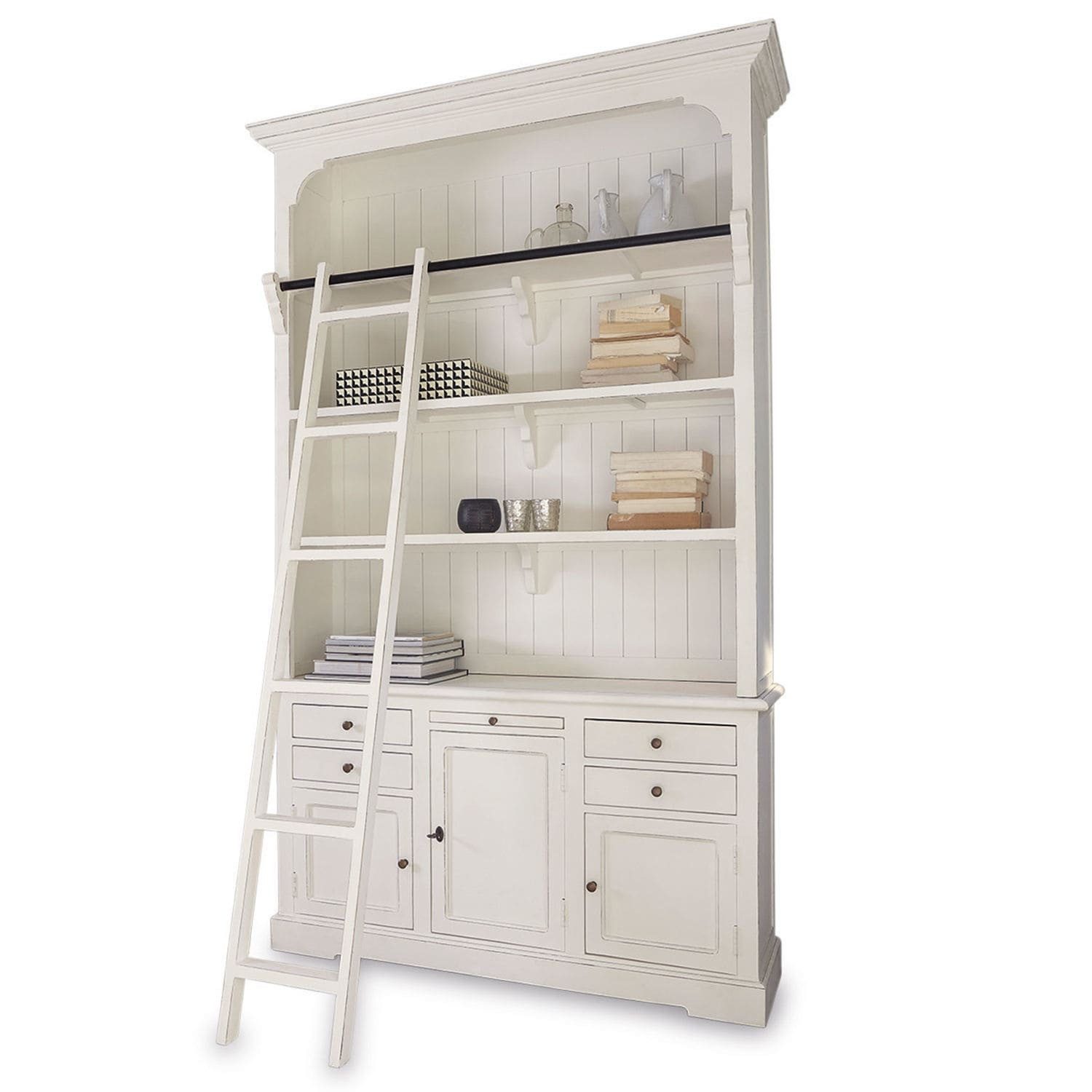 Mirabeau Buffet Landhaus Schrank Monts mit Leiter & Vitrinen-Element (Regal günstig online kaufen