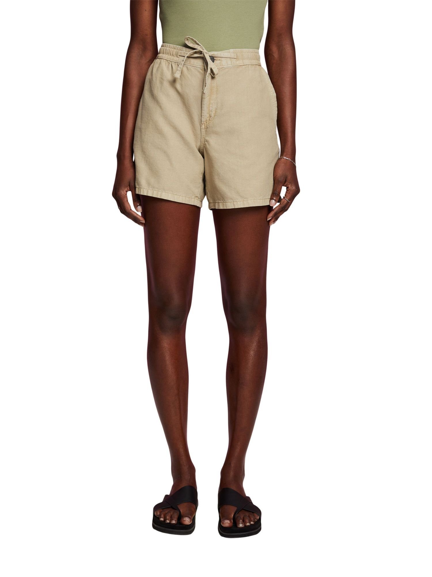 (1-tlg) GREEN mit Shorts Esprit Twill-Shorts Taille DUSTY gesmokter