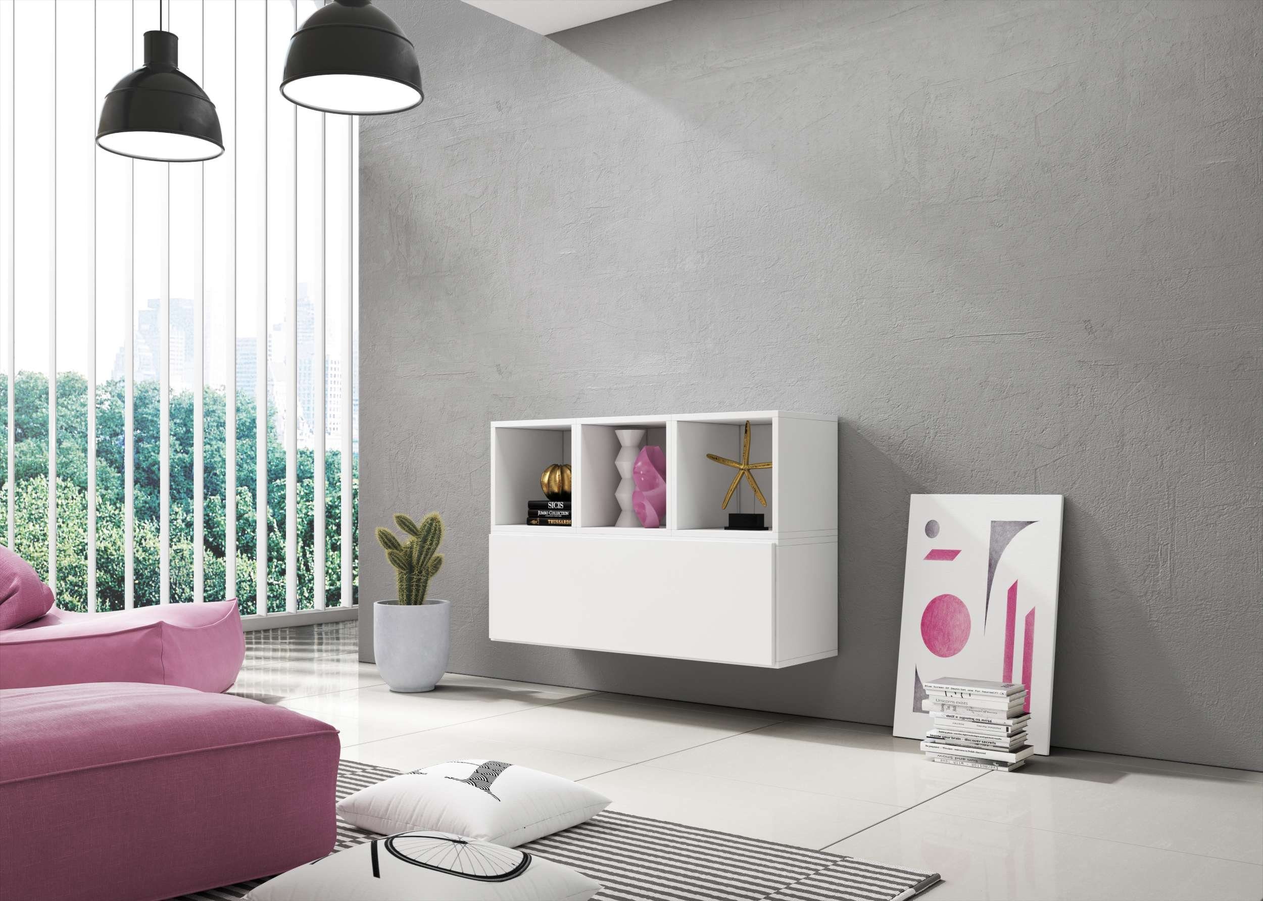 Stylefy Wohnwand Cono XII, (Set (4-St), Wohnmöbel, Wohnzimmer-Set), bestehend aus 3xWandregal und 1xHängeschrank, mit Push-to-Open, Modern Design Weiß Matt