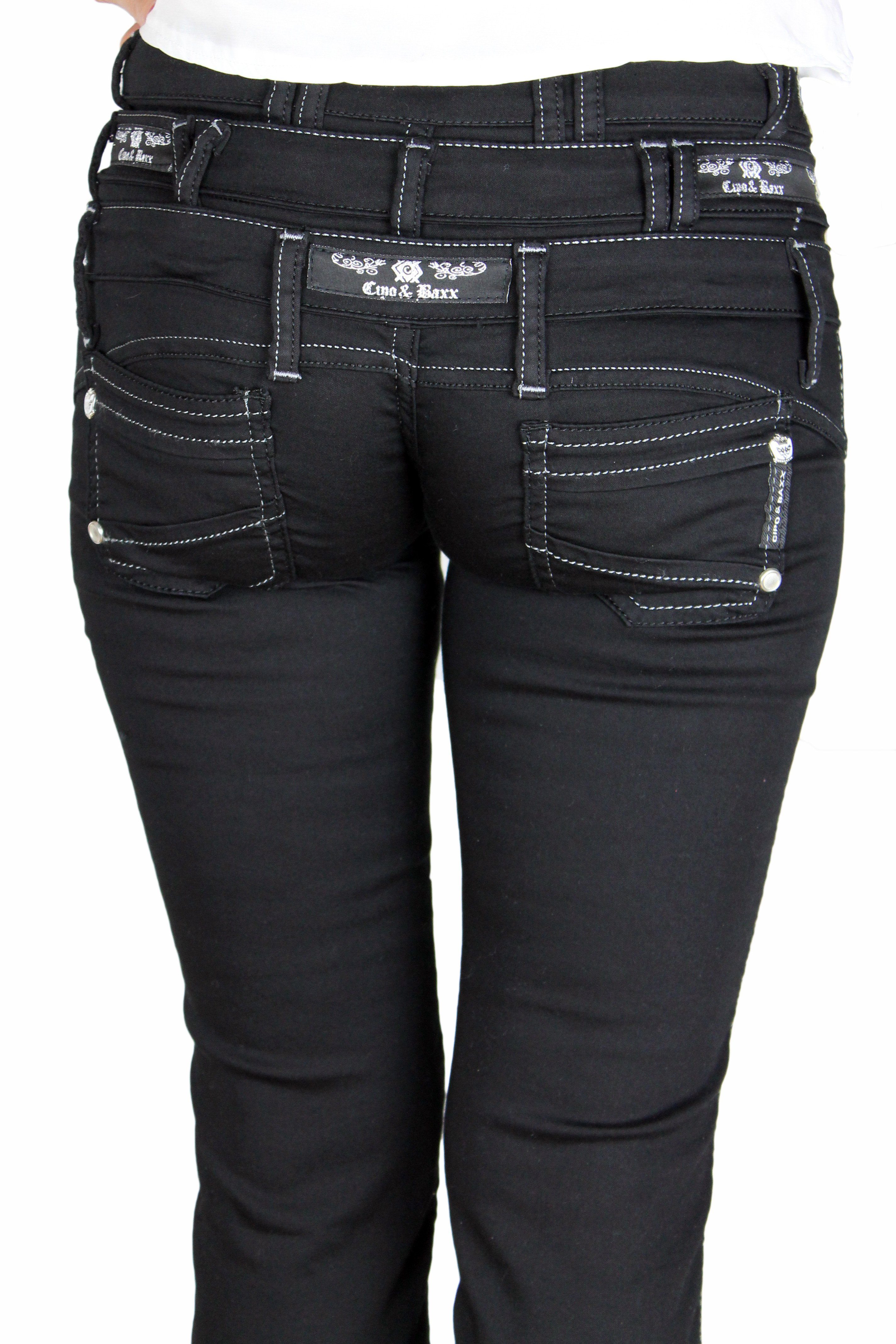 Straight-Jeans Jeans Cipo Tragekomfort & mit außergewönlichem Baxx angenehmer Jeans Gürtelschlaufenanreihung, dreifacher im Hose Design