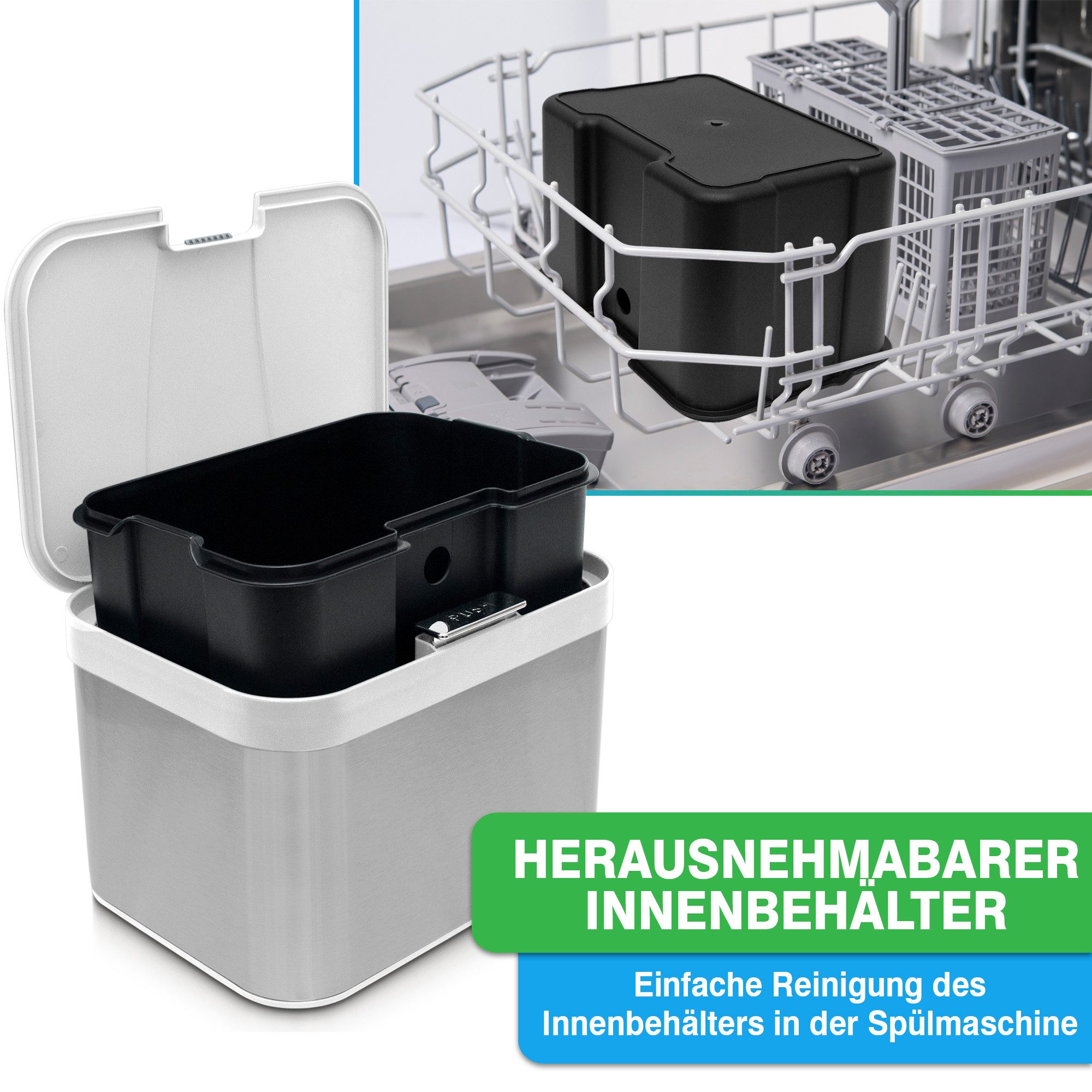 YourCasa Biomülleimer YourCasa® Biomülleimer Küche aus Edelstahl Komposteimer Küche - 4,3L, Deckel öffnet per Knopfdruck, Edelstahlgehäuße