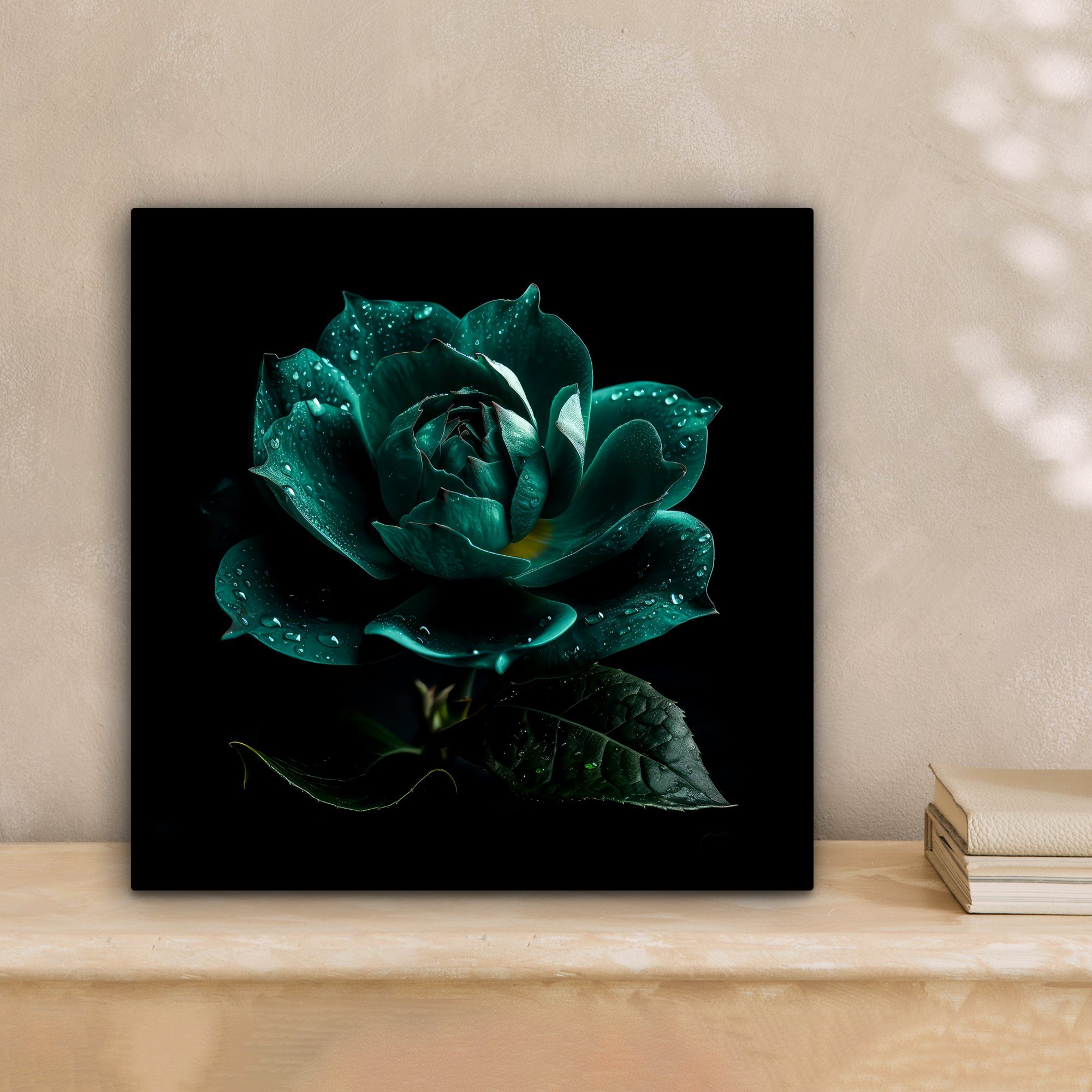 (1 20x20 - cm Bilder Wohnzimmer - St), Schlafzimmer, für Blumen Rosen Leinwand Schwarz, Blau OneMillionCanvasses® - Porträt - Leinwandbild