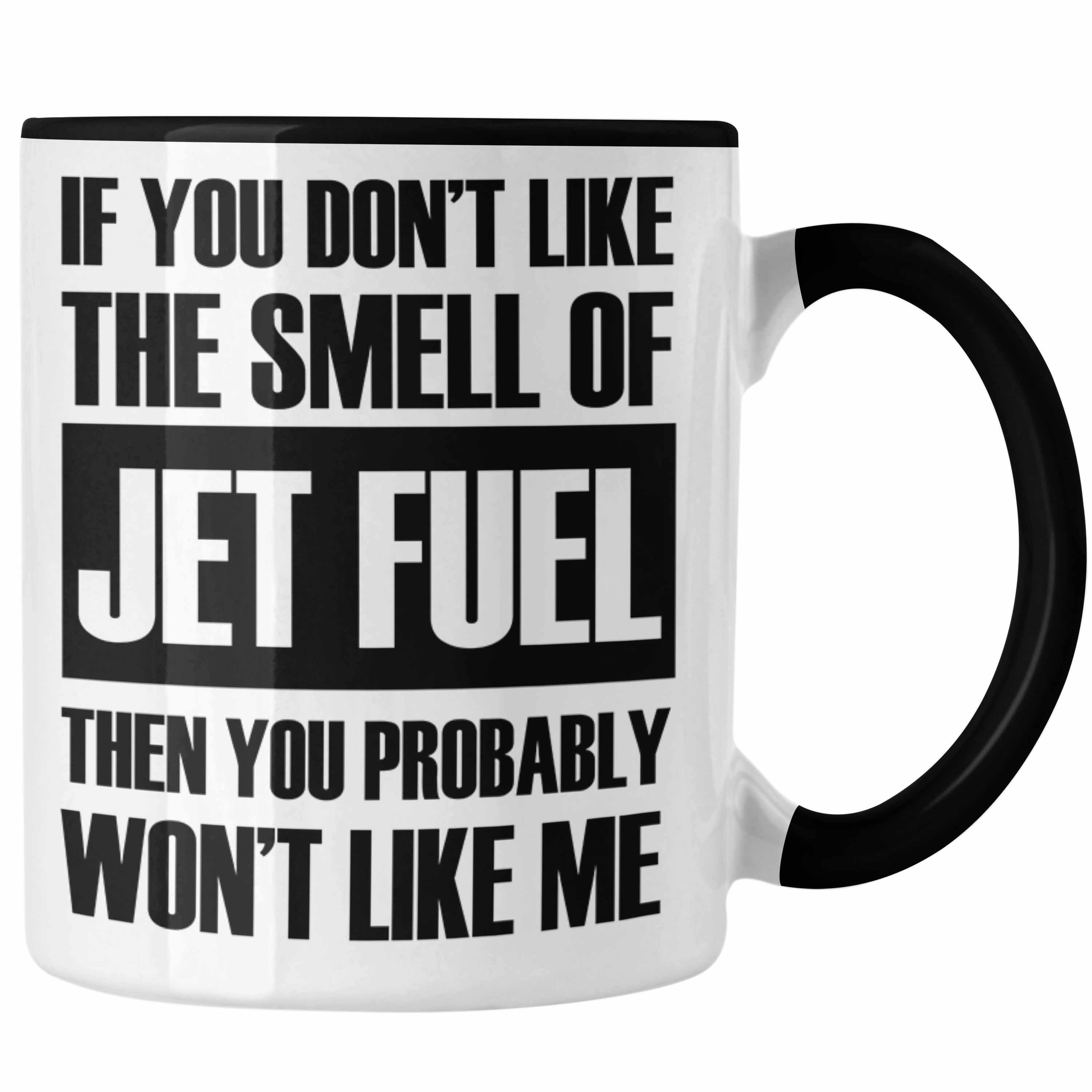 Trendation Tasse Jet Fuel Tasse Geschenk für Fluglotsen mit Spruch Schwarz | Teetassen