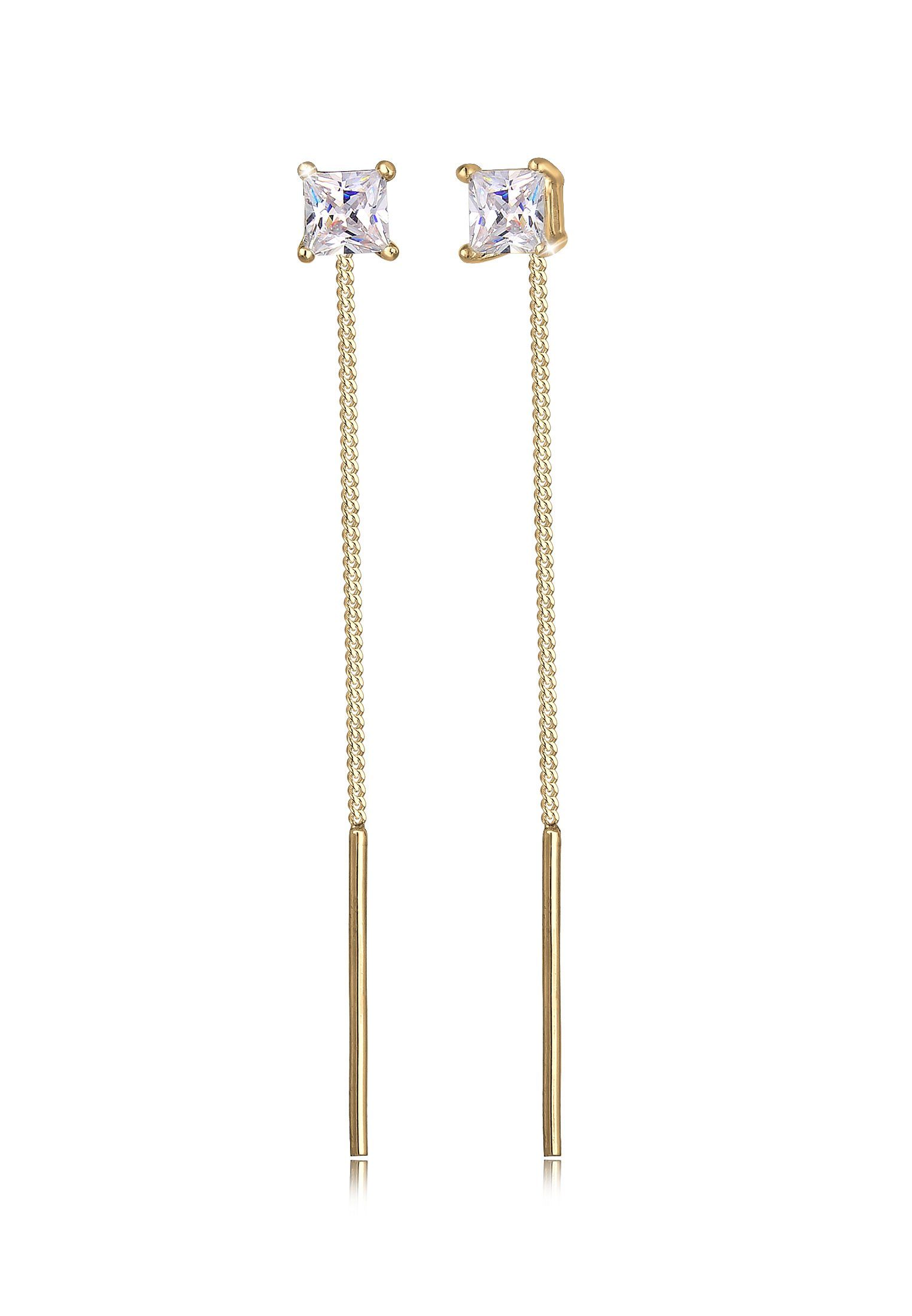 Elli Paar Ohrhänger Durchziehen mit Zirkonia Quadrat 925 Silber Gold