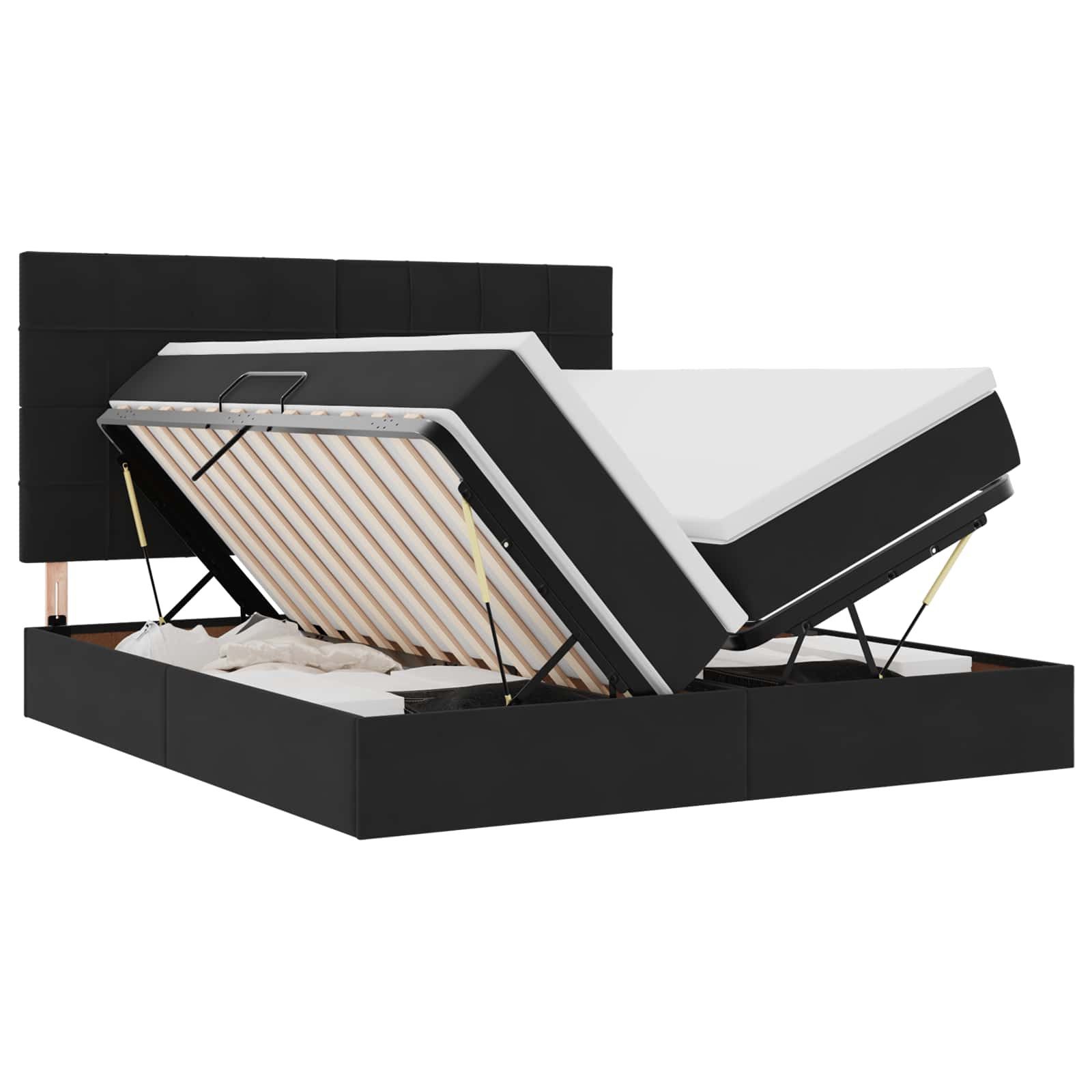 furnicato Stauraumbett Aufbewahrungsbett mit Matratze 180 x 200 cm Schwarz (1-tlg), Hydraulischer Lift-Mechanismus Boxspringbett mit viel Stauraum