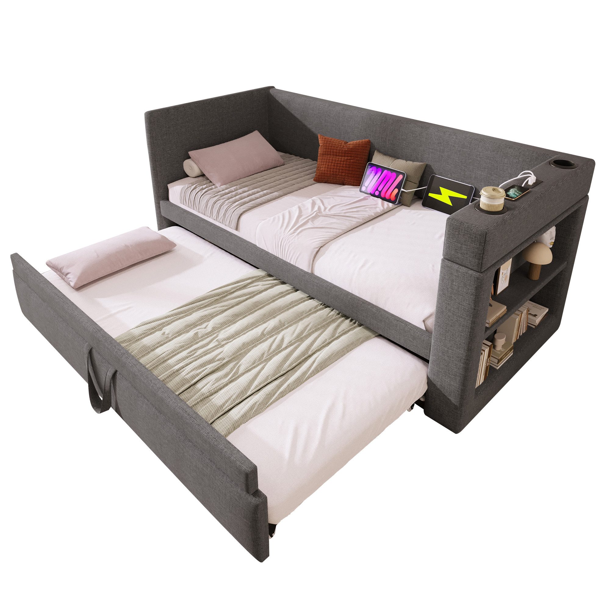 REDOM Polsterbett mit ausziehbarem Bett, Leinen-Baumwoll-Material günstig online kaufen