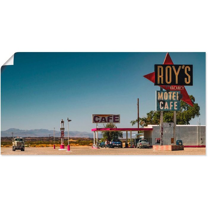 Artland Wandbild Roy`s Tankstelle an der Route 66 Gebäude (1 St) als Leinwandbild Wandaufkleber oder Poster in versch. Größen