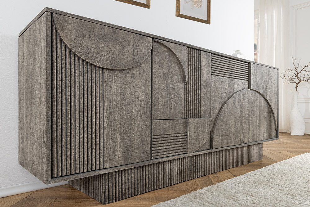 riess-ambiente Sideboard ART DECO 170cm grau smoked (Einzelartikel, 1 St), Massivholz · Kommode · 6 Fächer · 3D-Front · Wohnzimmer · Design