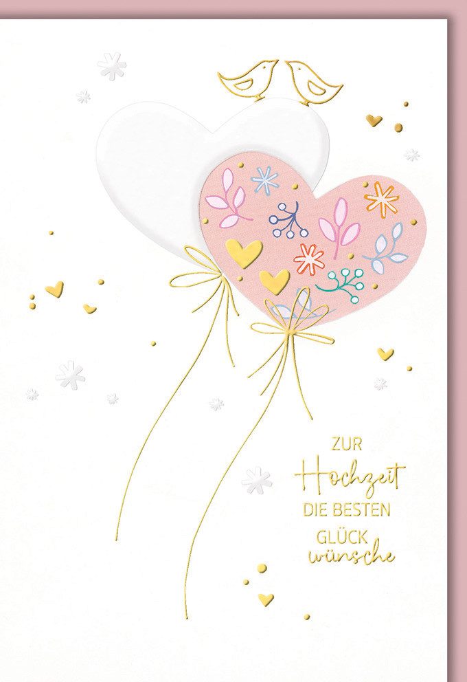 Verlag Dominique Grußkarten Hochzeit - Karte mit Umschlag - Vögel und Herzen - plastikfrei - unver