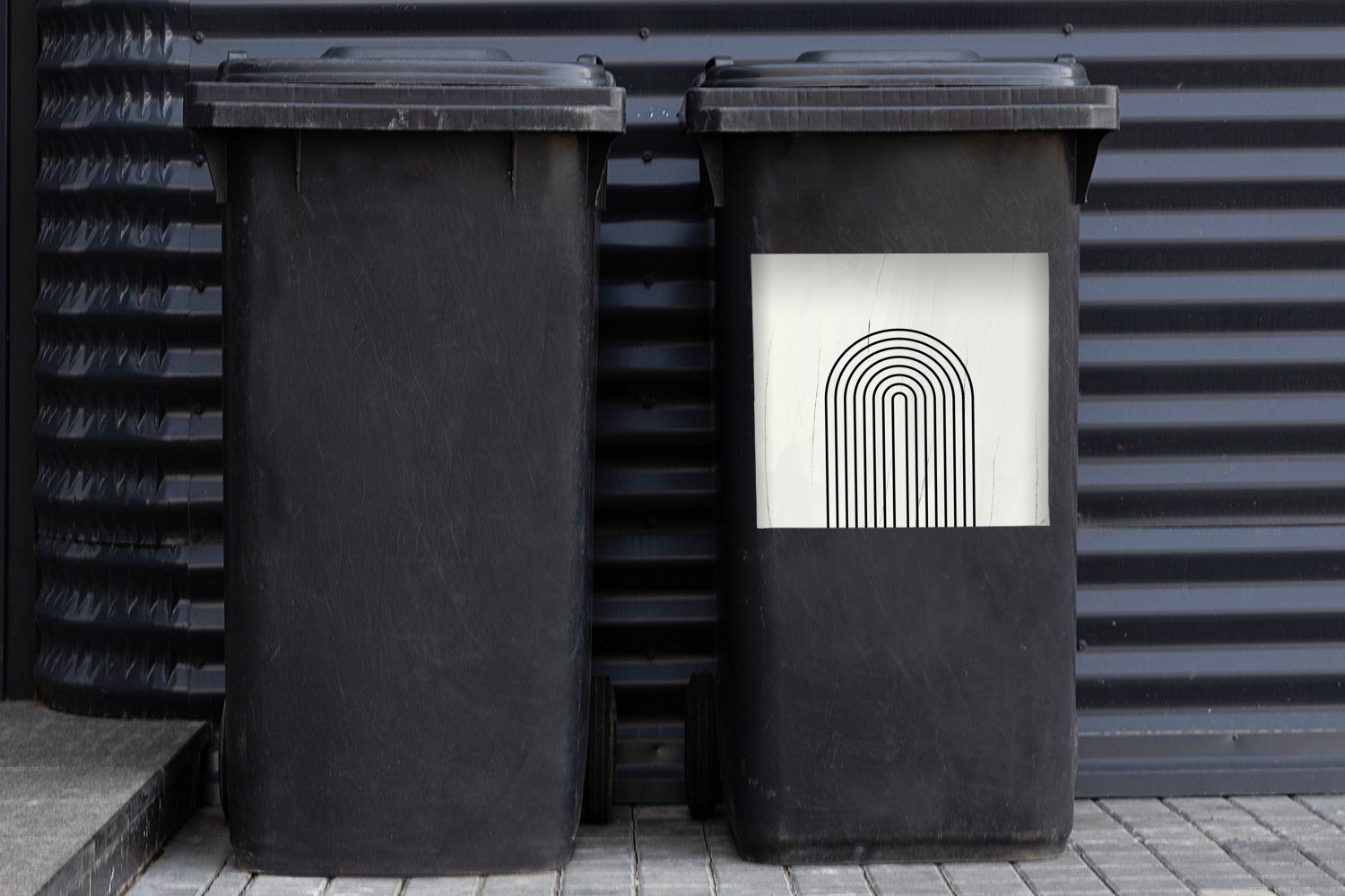 Mülltonne, (1 Container, Mülleimer-aufkleber, Abstrakt Schwarz Sticker, St), - MuchoWow Wandsticker Weiß Linien - - Abfalbehälter