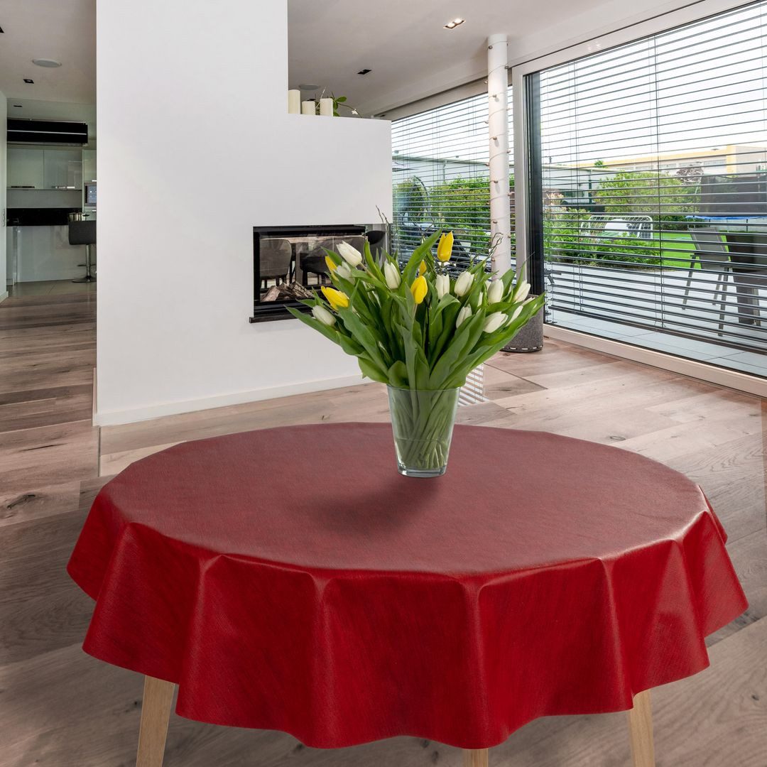 laro Tischdecke Wachstuch-Tischdecken Rot Leinenoptik Rund 140cm – Bild 2 von 5