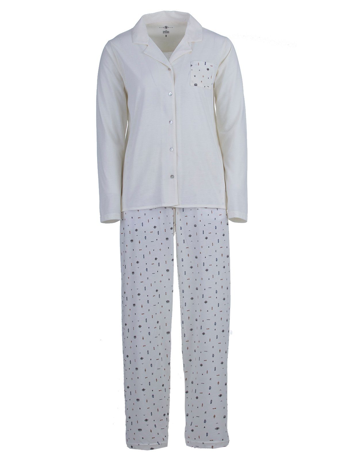 zeitlos Schlafanzug Pyjama Set Langarm - Auge off-white