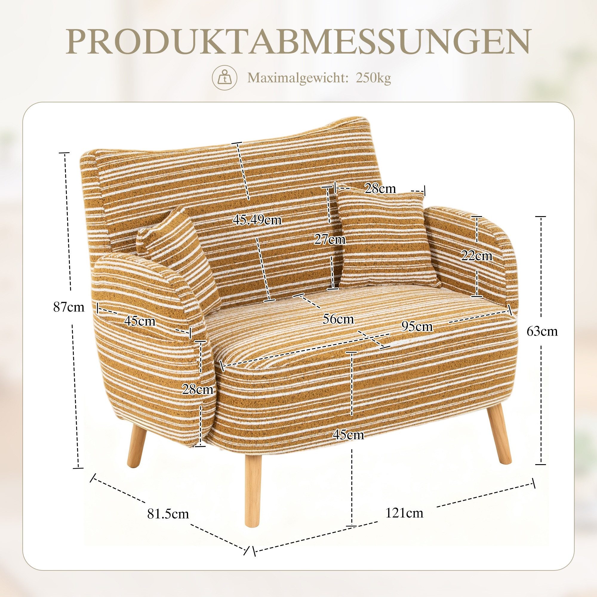 LVHOM XXL-Sessel Loungesofa, weich und bequem, Seitentaschen, Massivholzbeine (geschwungene Rückenlehne und Armlehnen, zwei kleine,bis zu 250kg, abnehmbare und waschbare Zierkissen, kombinierbar mit der gleichen Serie von Sessel), für Schlafzimmer/Wohnzimmer/Arbeitszimmer/Lesezimmer/Apartment