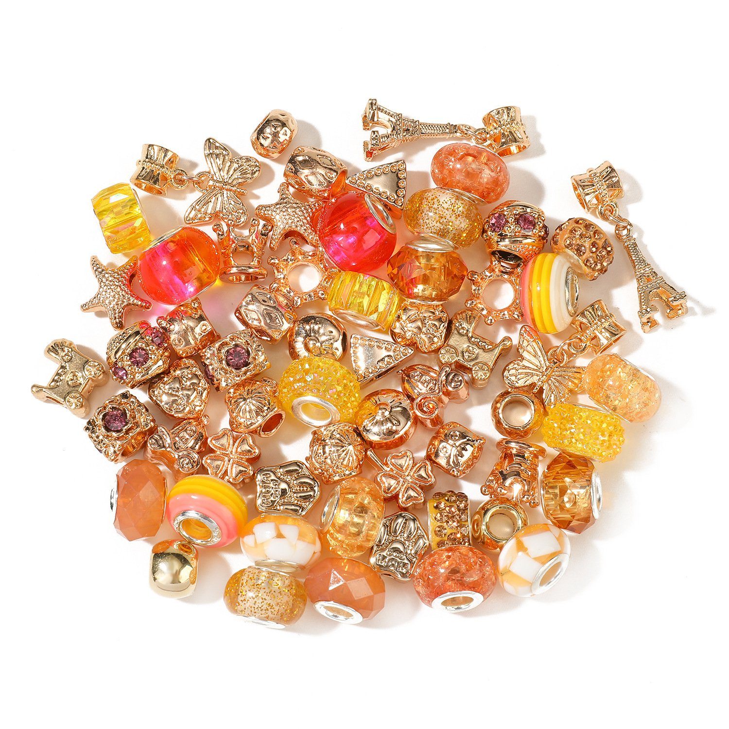 Kopper-24 Bastelperlen Großlochperlen Glasperlen Charm Mix mit 60 Perlen, Orange