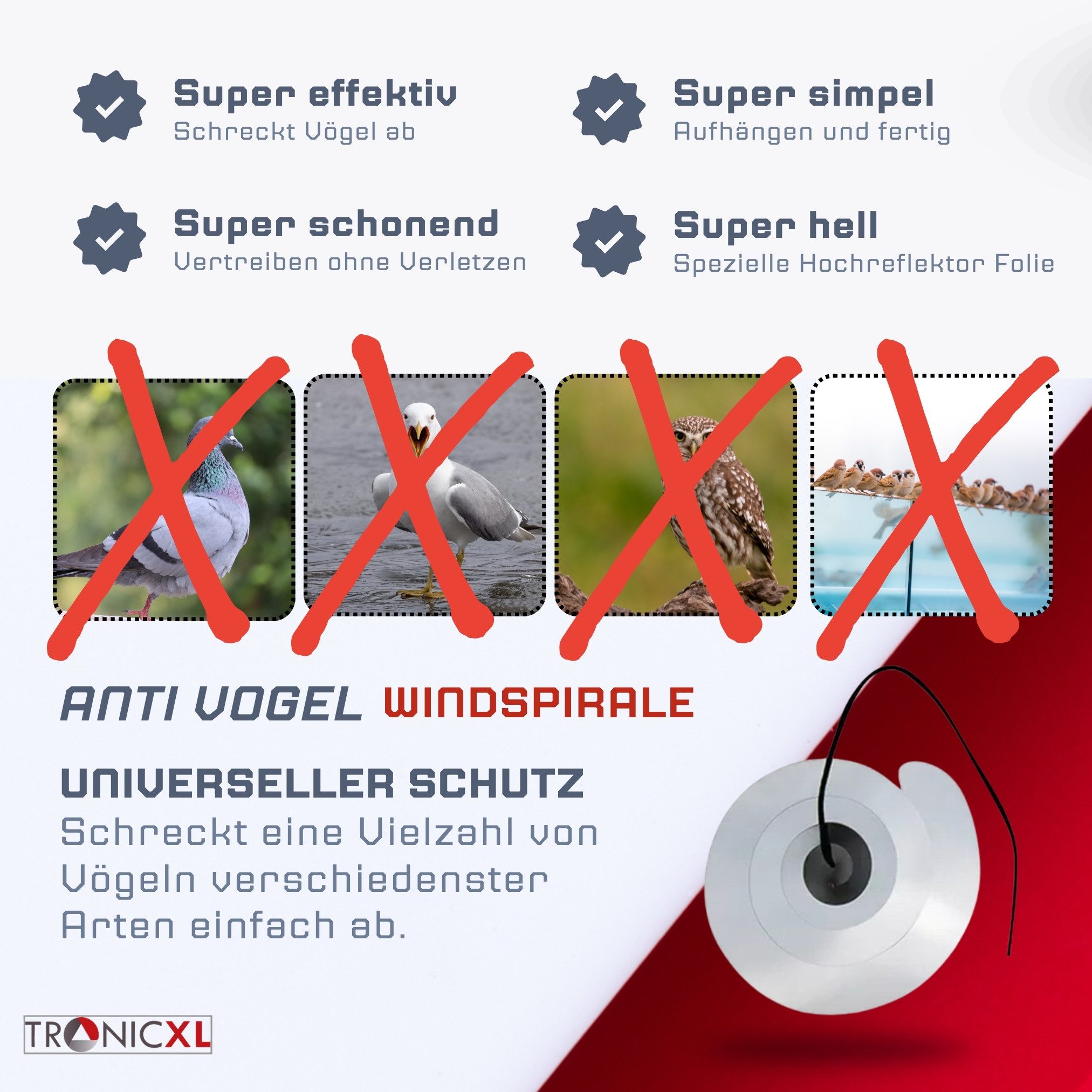 TronicXL Vogelabwehr-Windspiel 6X Windspirale Vogelabwehr Reflektierend Vogelschreck Spirale Tauben – Bild 3 von 5