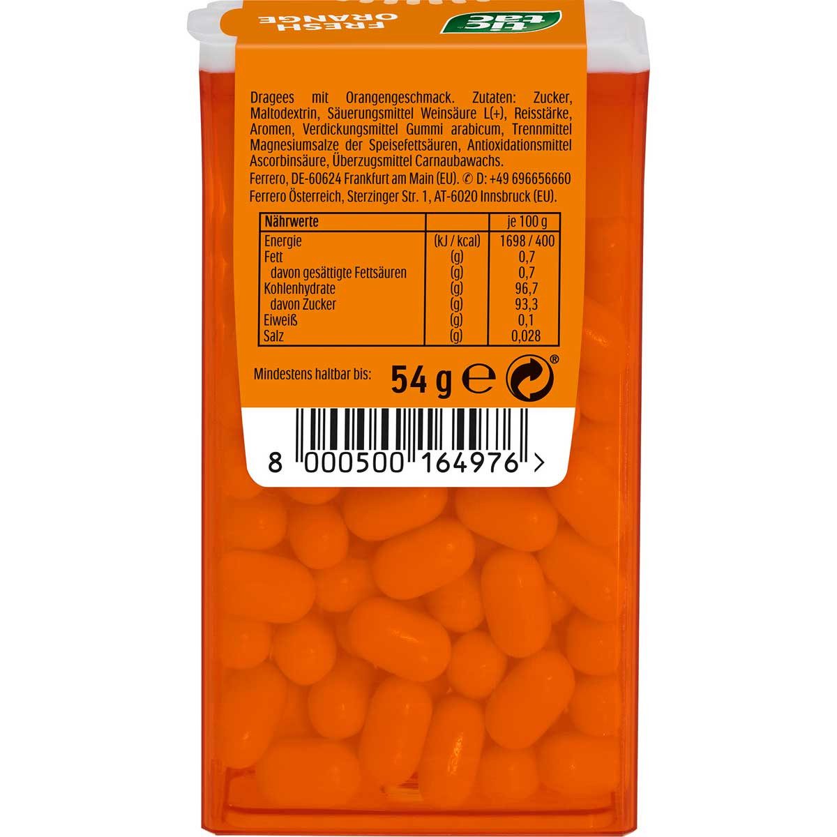 tic tac Süßigkeit, tic tac Fresh Orange Dragees spritzig milder Orangen Geschmack 54g