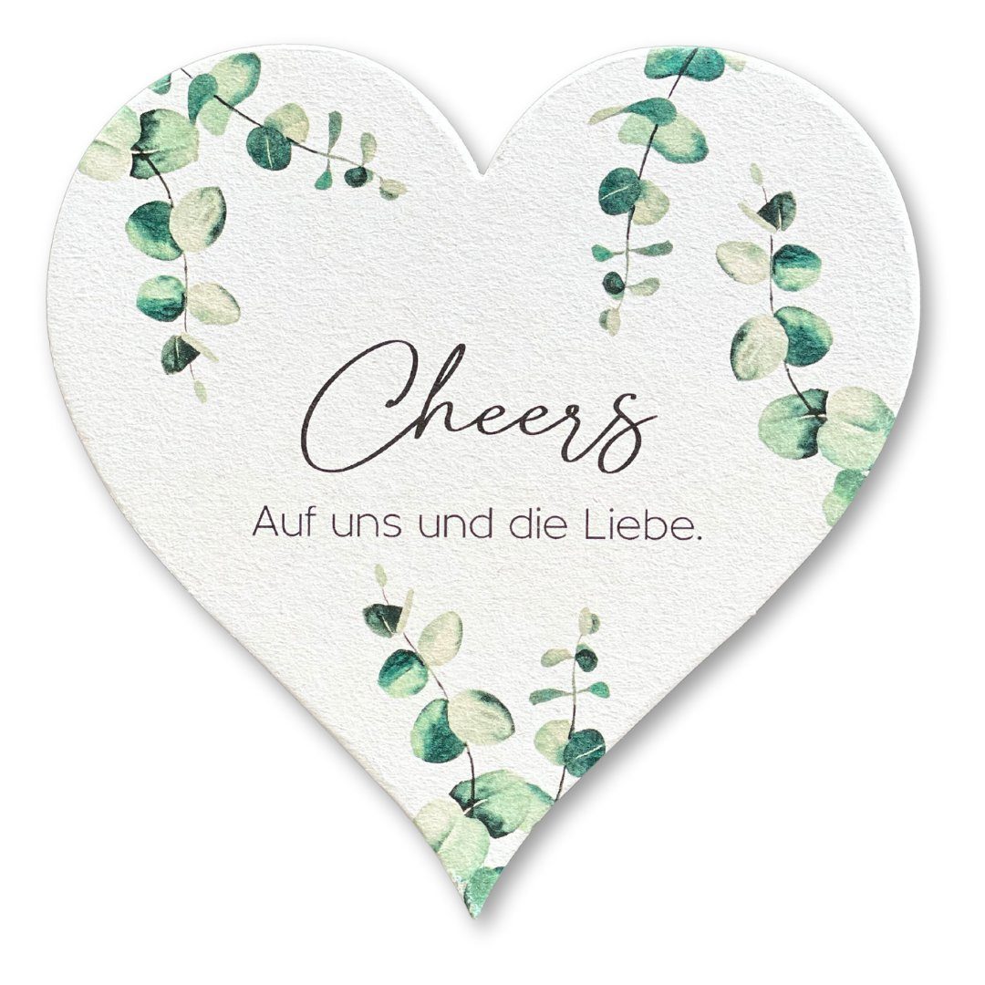 Things of Happiness Getränkeuntersetzer 25 Bierdeckel in Herzform Hochzeit als Namenskarten verwendbar, Namensschilder Blanko, Platzkarten, Namenskarten, 25er Set