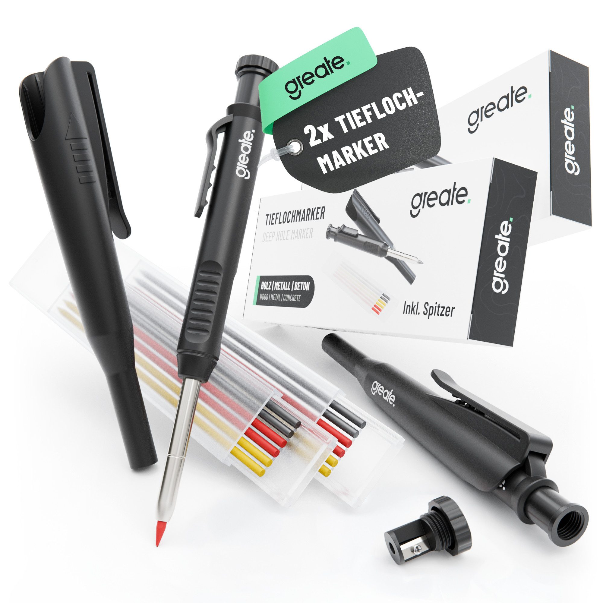 greate. Marker 2x Tieflochmarker Bleistift - Handwerker Bleistift Baustelle, (2-tlg), inklusive Spitzer