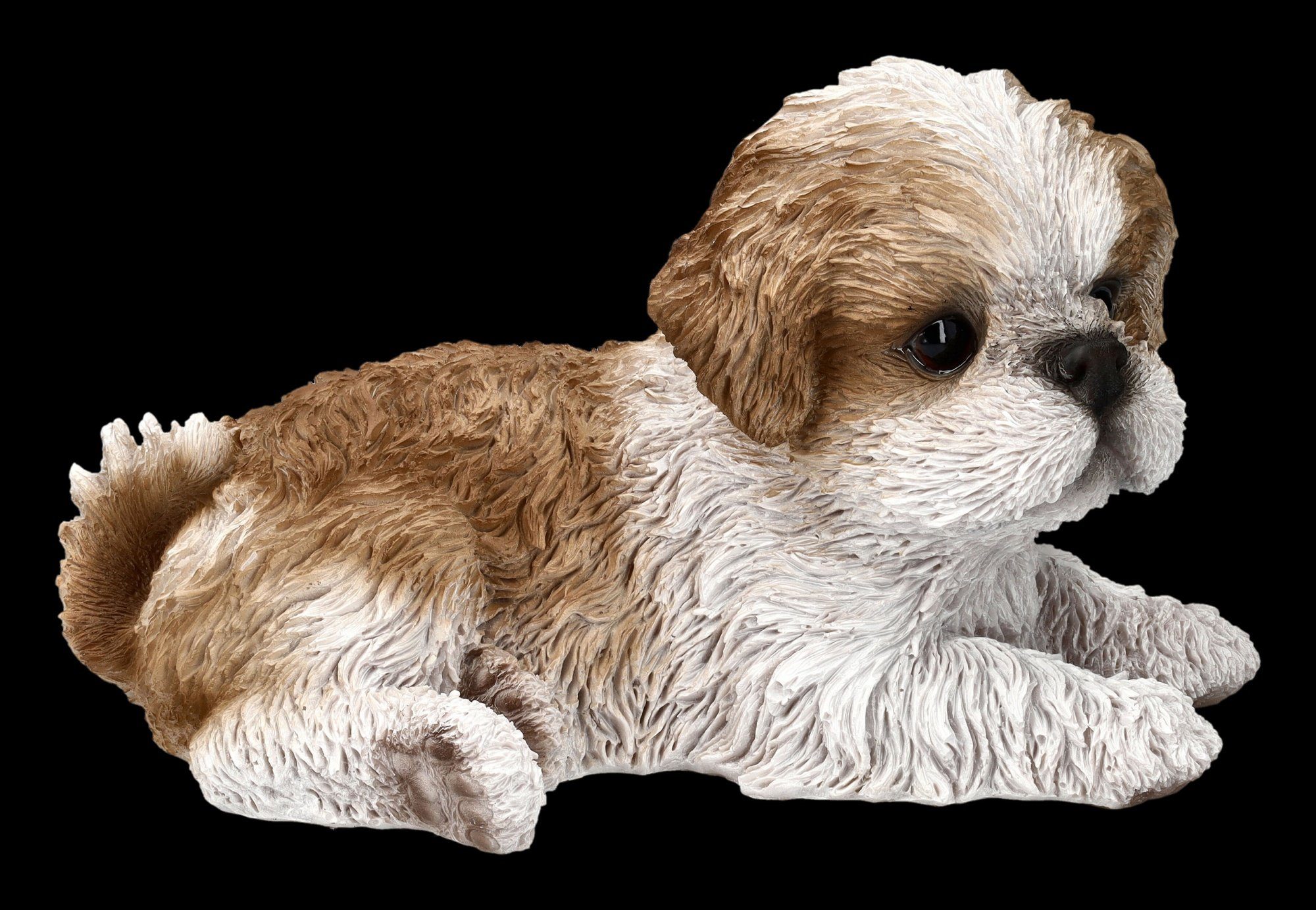 Figuren Shop GmbH Dekofigur Shih Tzu Welpen Figur liegend - Hunde Dekofigur Hundewelpen | Dekofiguren