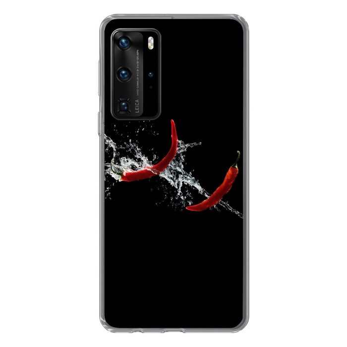 MuchoWow Handyhülle Chilischote - Stilleben - Wasser - Schwarz - Rot Handyhülle Huawei P40 Pro Handy Case Silikon Bumper Case