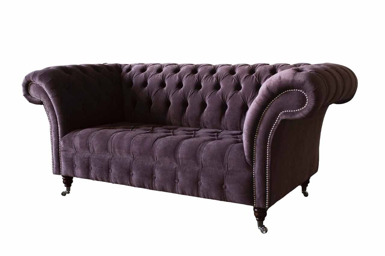 JVmoebel Sofa Chesterfield Sofa Couch Design Lila Polster Textil Zweisitzer, Made In Europe