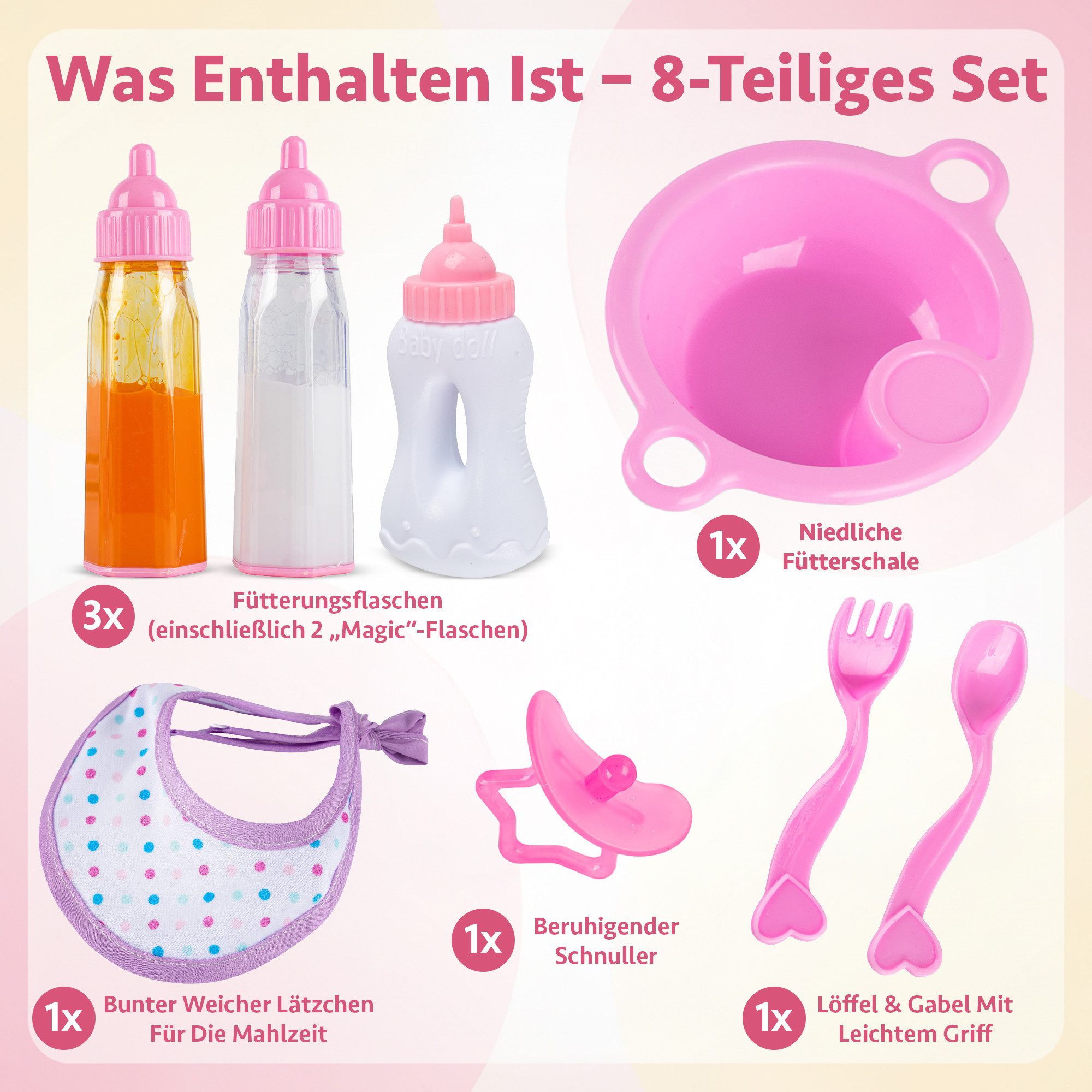 Kinderplay Dolls & Strollers Puppen Schnuller Fütter-Set für Puppen – Magische Flaschen – Rollenspiel, (Set)
