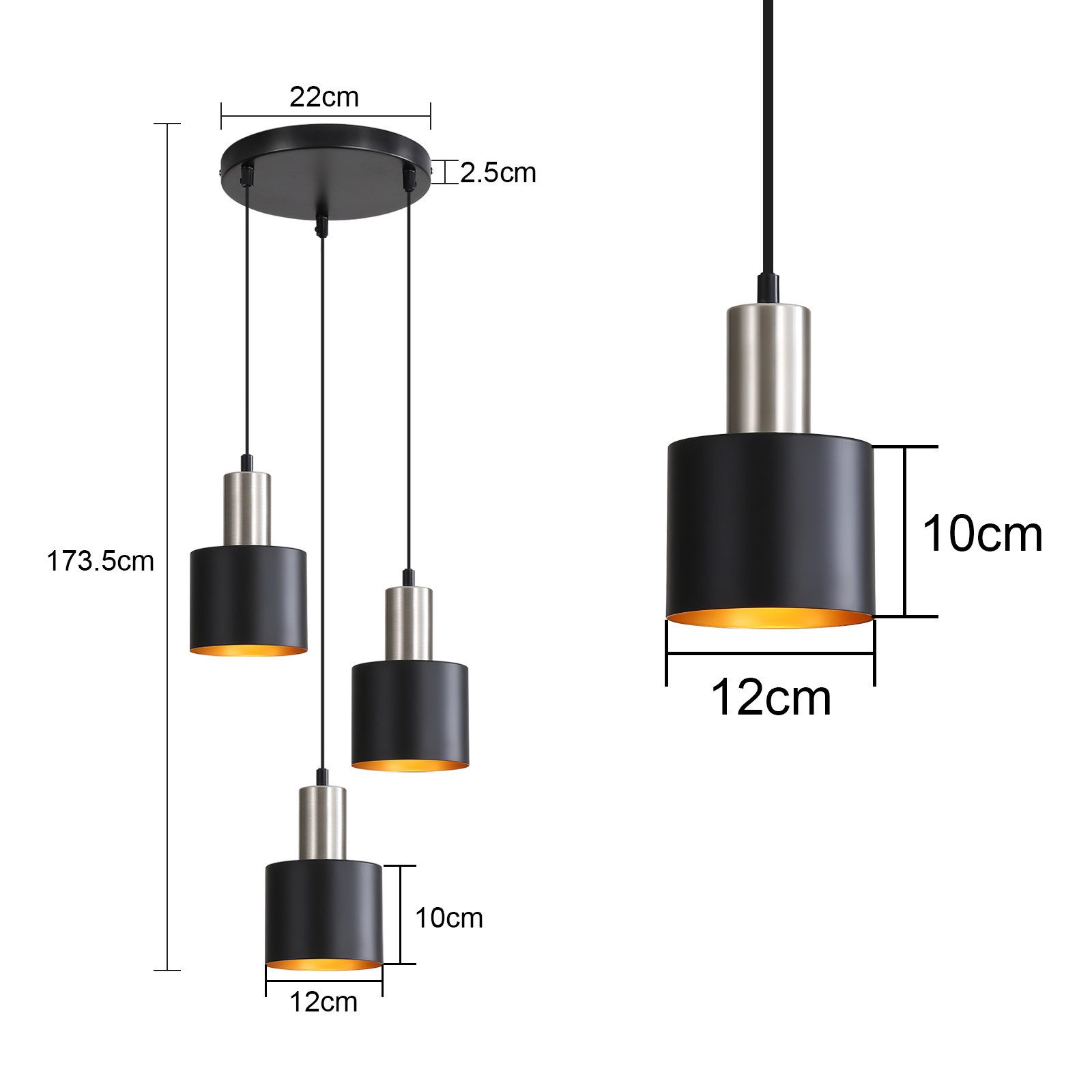 Nettlife Hängeleuchte Schwarz Vintage 1/2/3 Flammig Esstisch E27 Pendelleuchte, Höhenverstellbar, LED wechselbar, Metall Pendelleuchte Essbereich Hängelampe – Bild 4 von 5