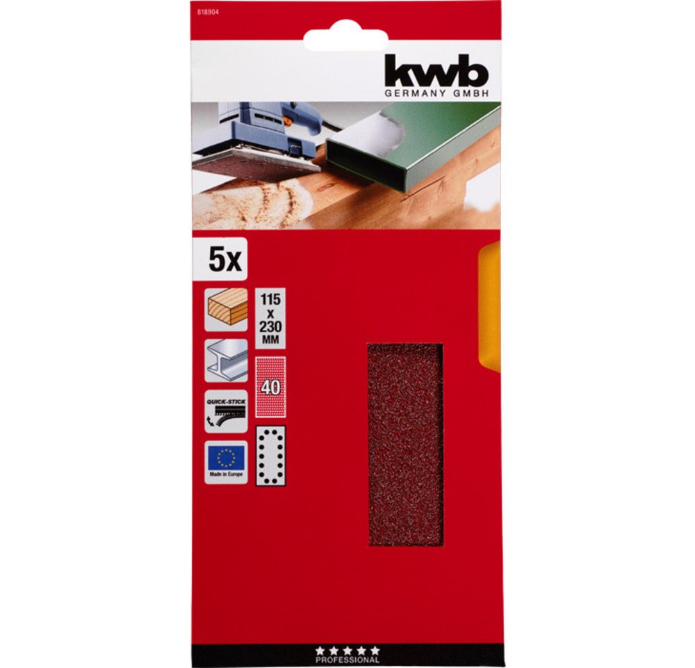 Thumbnail - kwb Schleifpapier kwb 818904 Schleifpapier Körnung (num) 40 (L x B) 230 mm x 115 mm 5