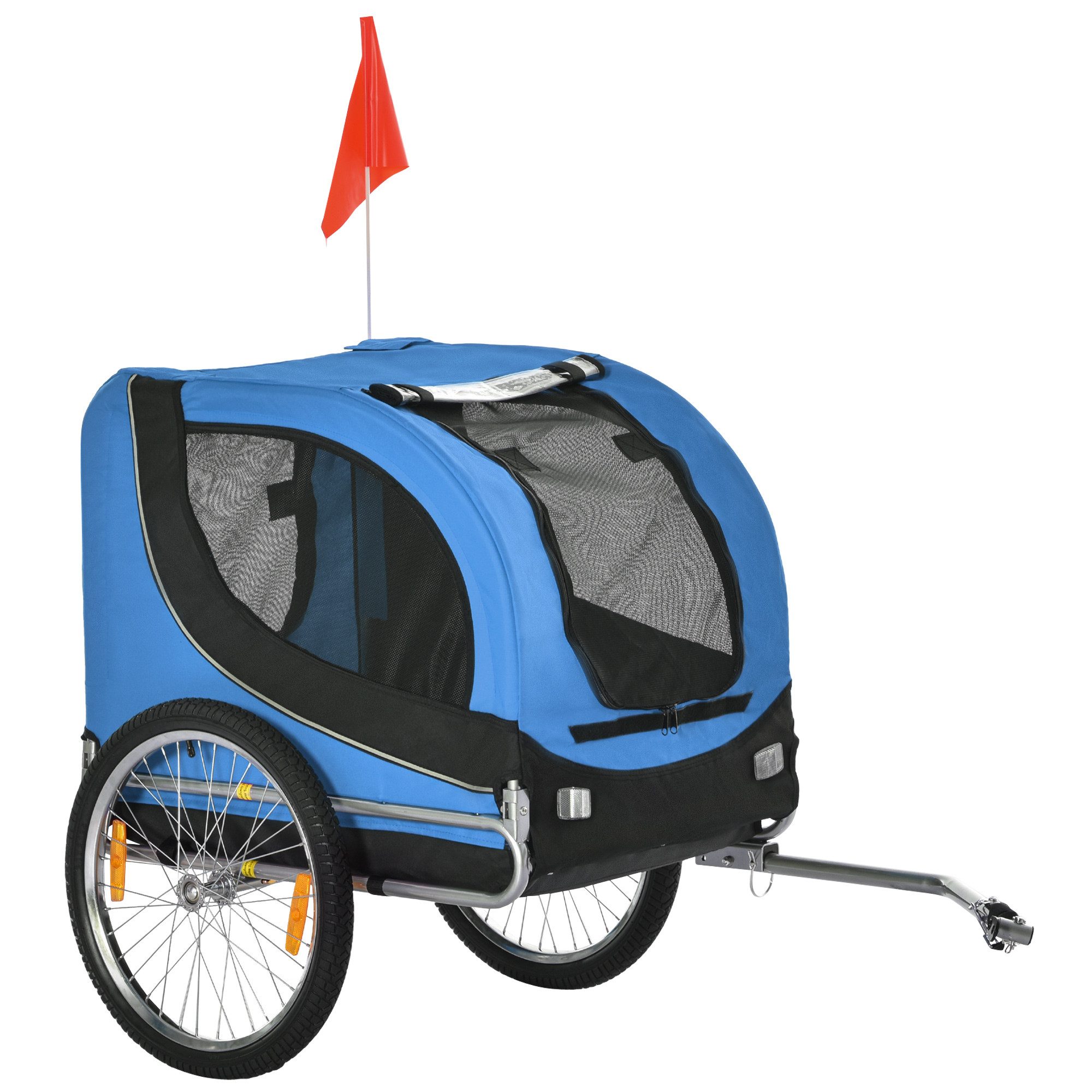 PawHut Fahrradhundeanhänger mit Universalkupplung, Hundeanhänger, Fahrrad, klappbar Fahne, für Garten, Balkon, Blau+Schwarz