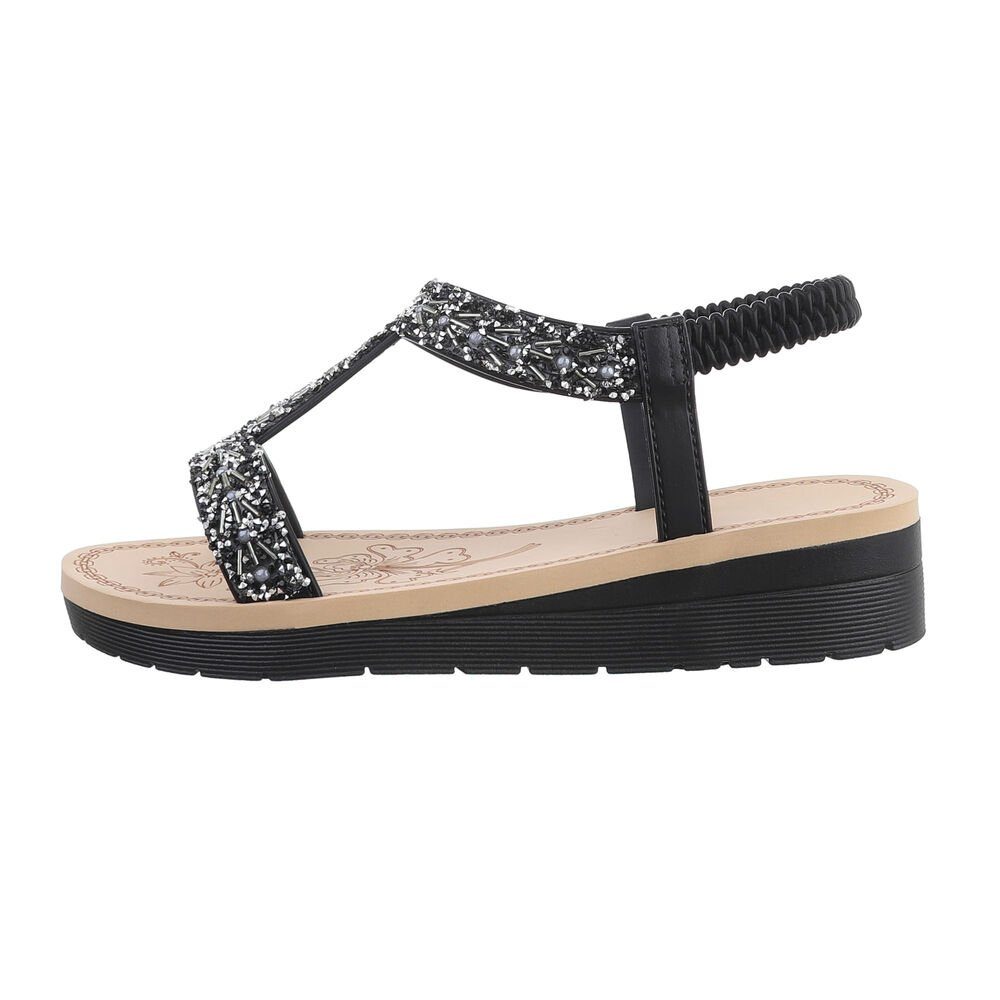 Ital-Design Damen Freizeit Riemchensandalette (82071260) Keilabsatz/Wedge Keilsandaletten in Schwarz