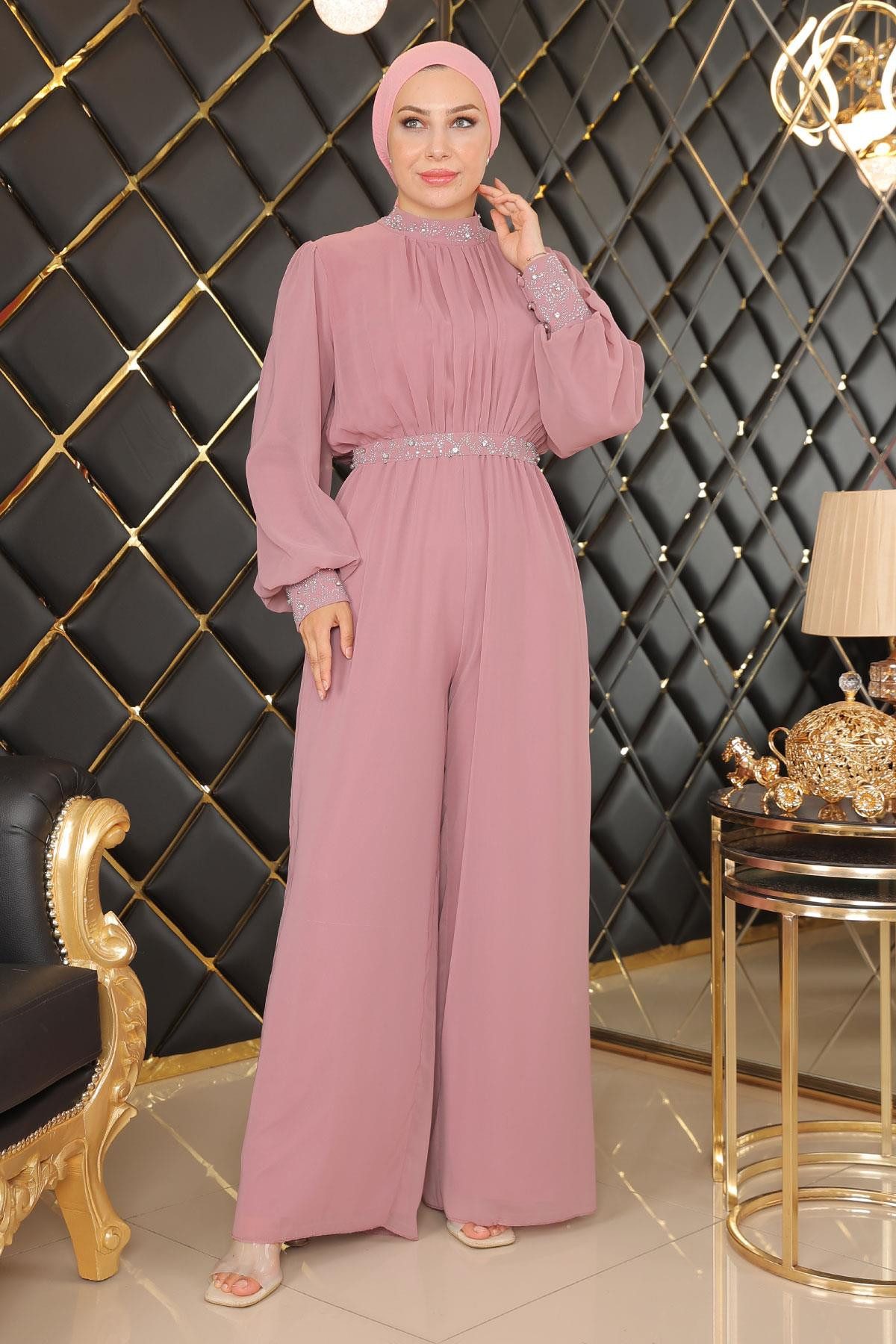 MODAMİHRAM Midikleid Chiffonkleid mit Steindetail günstig online kaufen