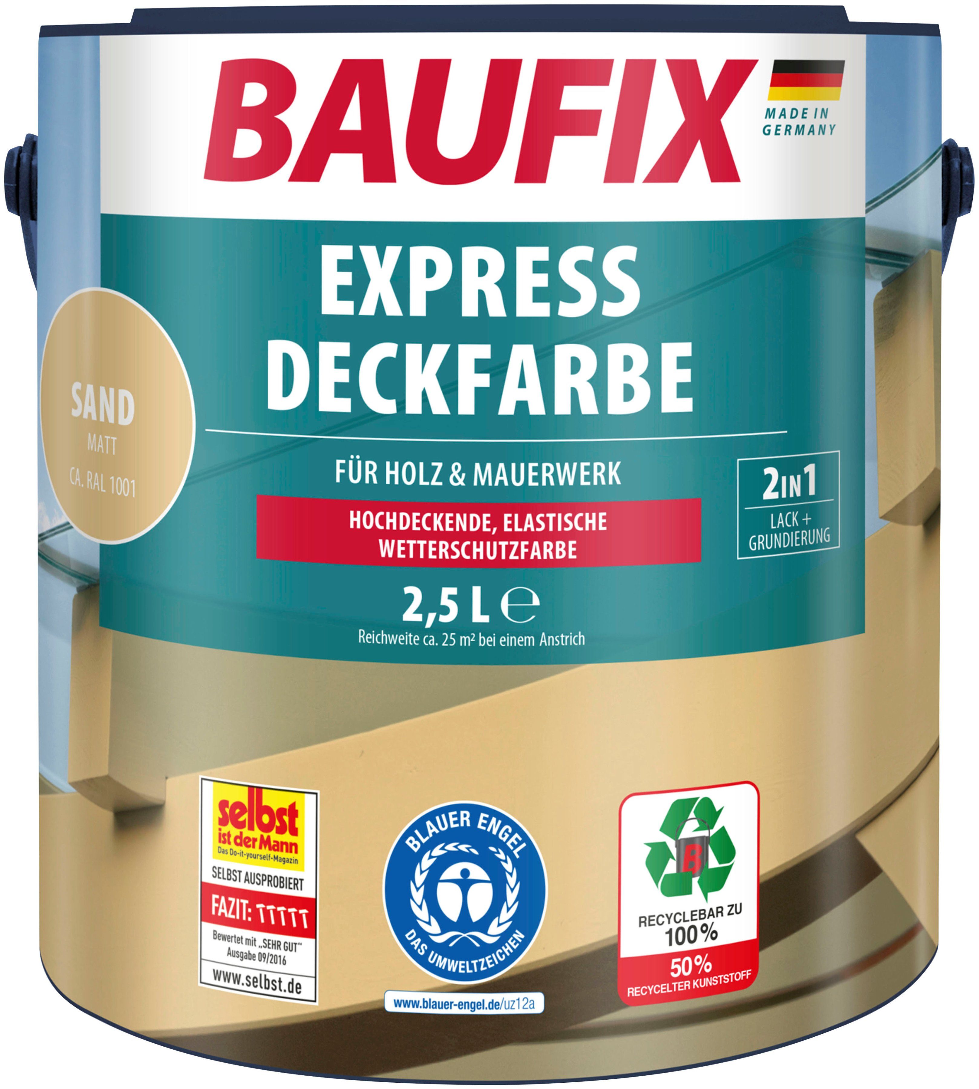 Baufix Wetterschutzfarbe Express Deckfarbe, erhöhte Witterungsbeständigkeit, elastisch, 2,5L, matt sand