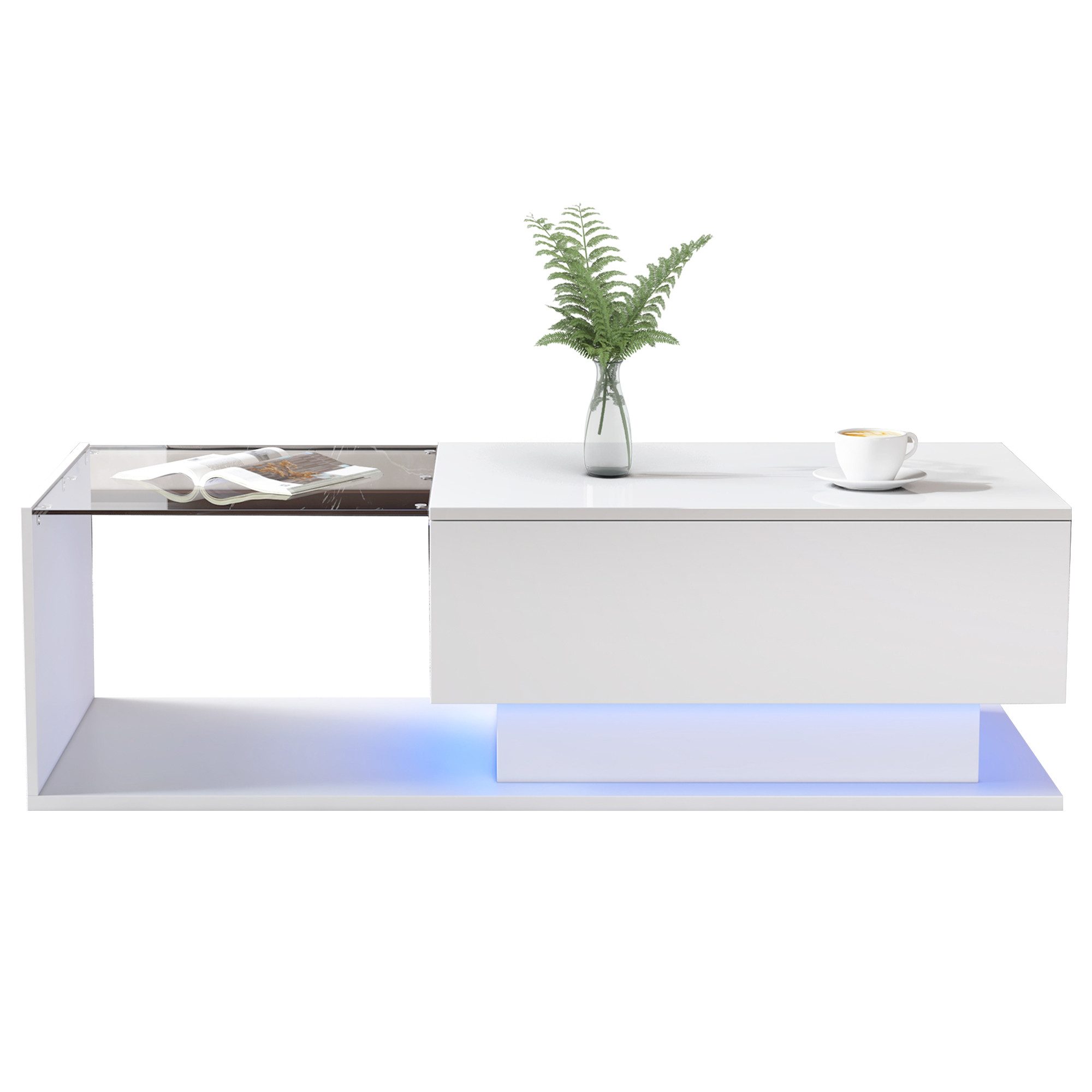 Merax Couchtisch mit Glastischplatte und Schublade, günstig online kaufen