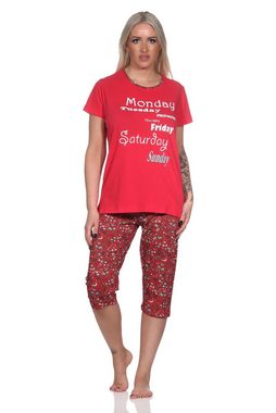Normann Pyjama Lässiger Damen Capri Pyjama mit Allover-Muster und Frontprint