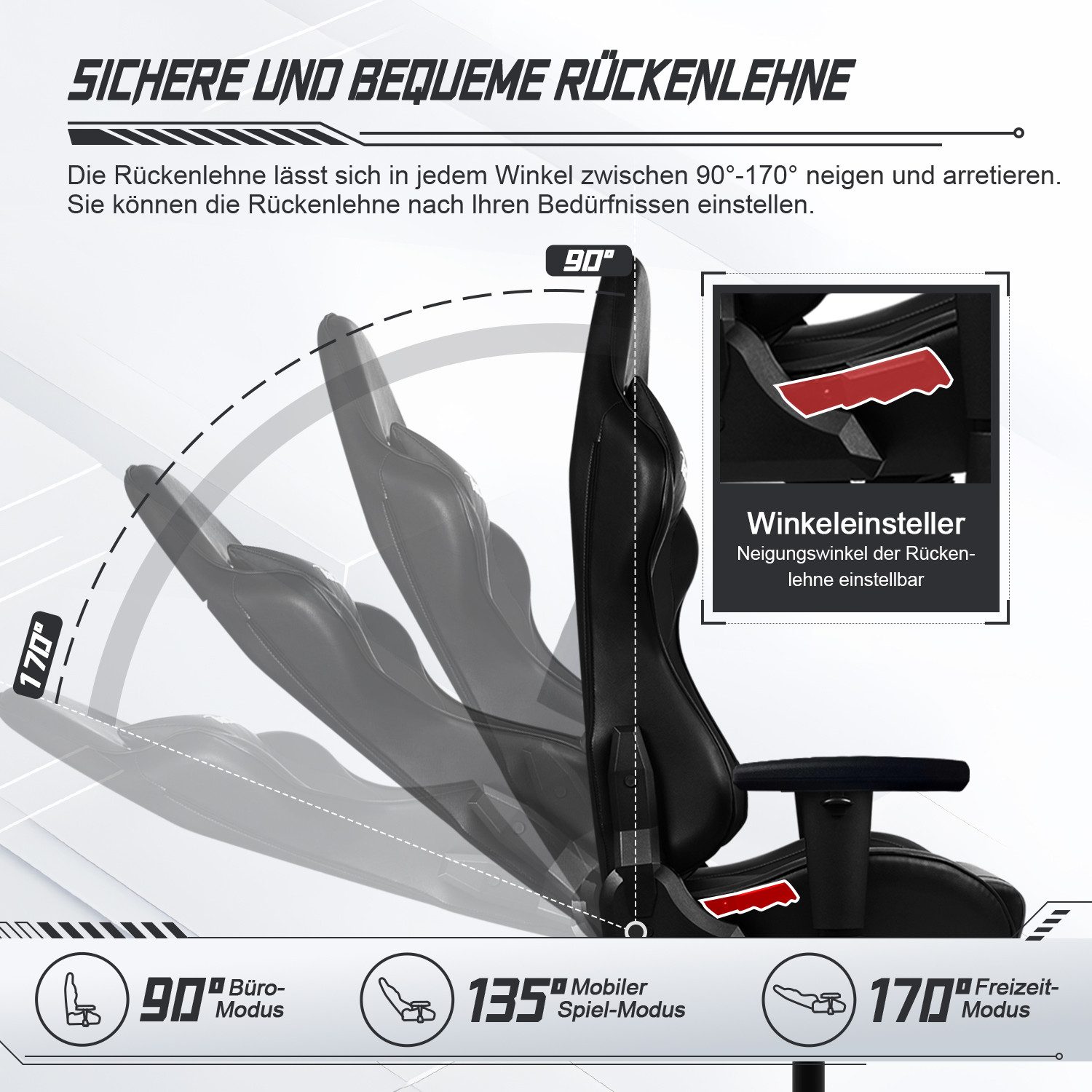 Homimaster Gaming-Stuhl Gaming Stuhl, Ergonomischer Bürostuhl,Gaming Chair mit Wippfunktion (Mit verstellbarem Lendenkissen, Kopfstütze und Armlehnen, gepolsterter Gamer Stuhl), Schreibstuhl Höhenverstellbar, 150kg Belastbar