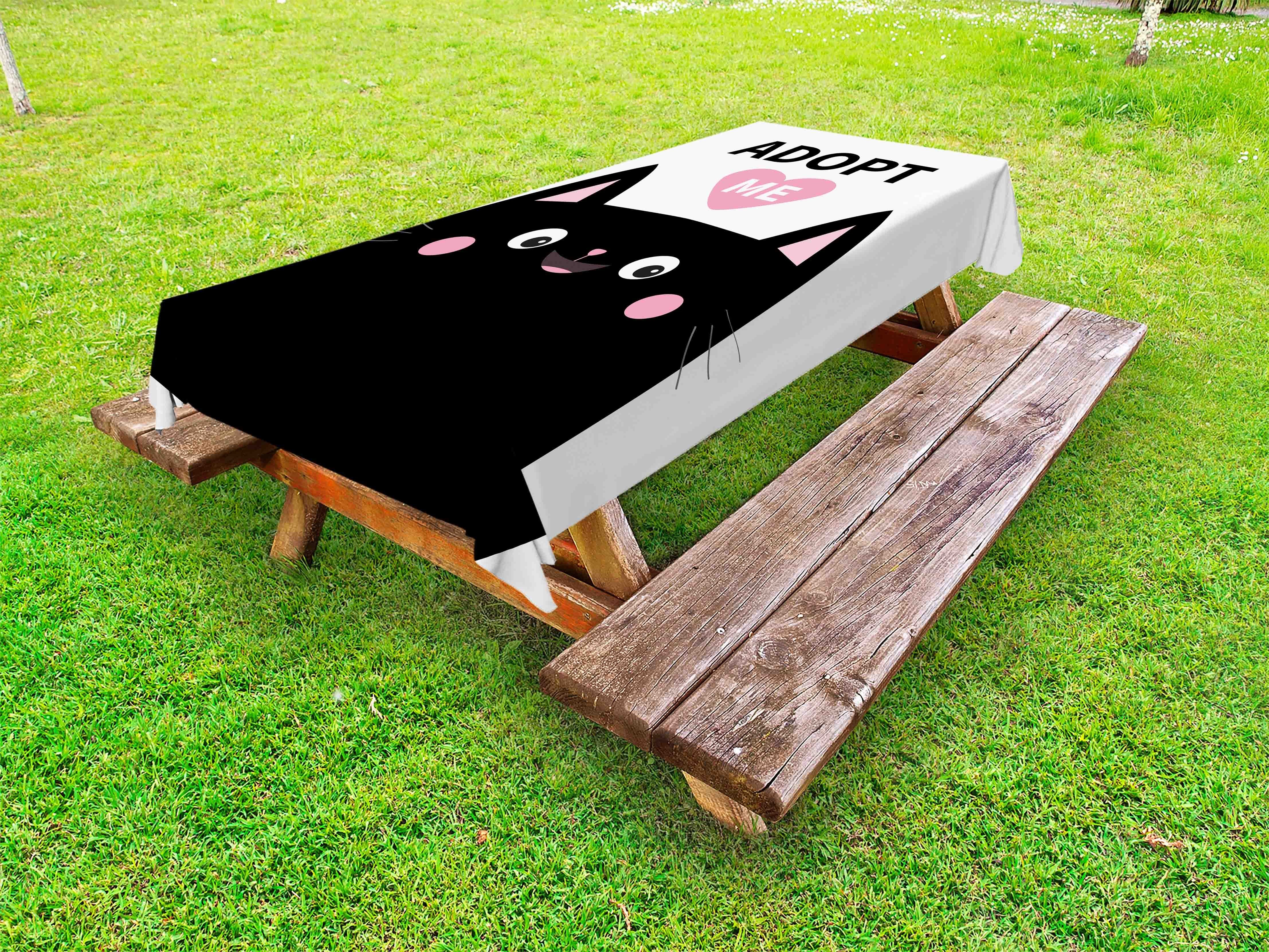 Abakuhaus Tischdecke dekorative waschbare Picknick-Tischdecke, Süße Katze Nehmen Sie mich Wording und Herz