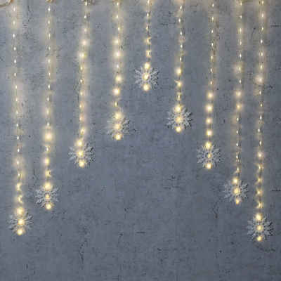 MARELIDA LED-Lichtervorhang LED Lichtervorhang 9 leuchtende Schneeflocken 188LED 80x140cm, 188-flammig