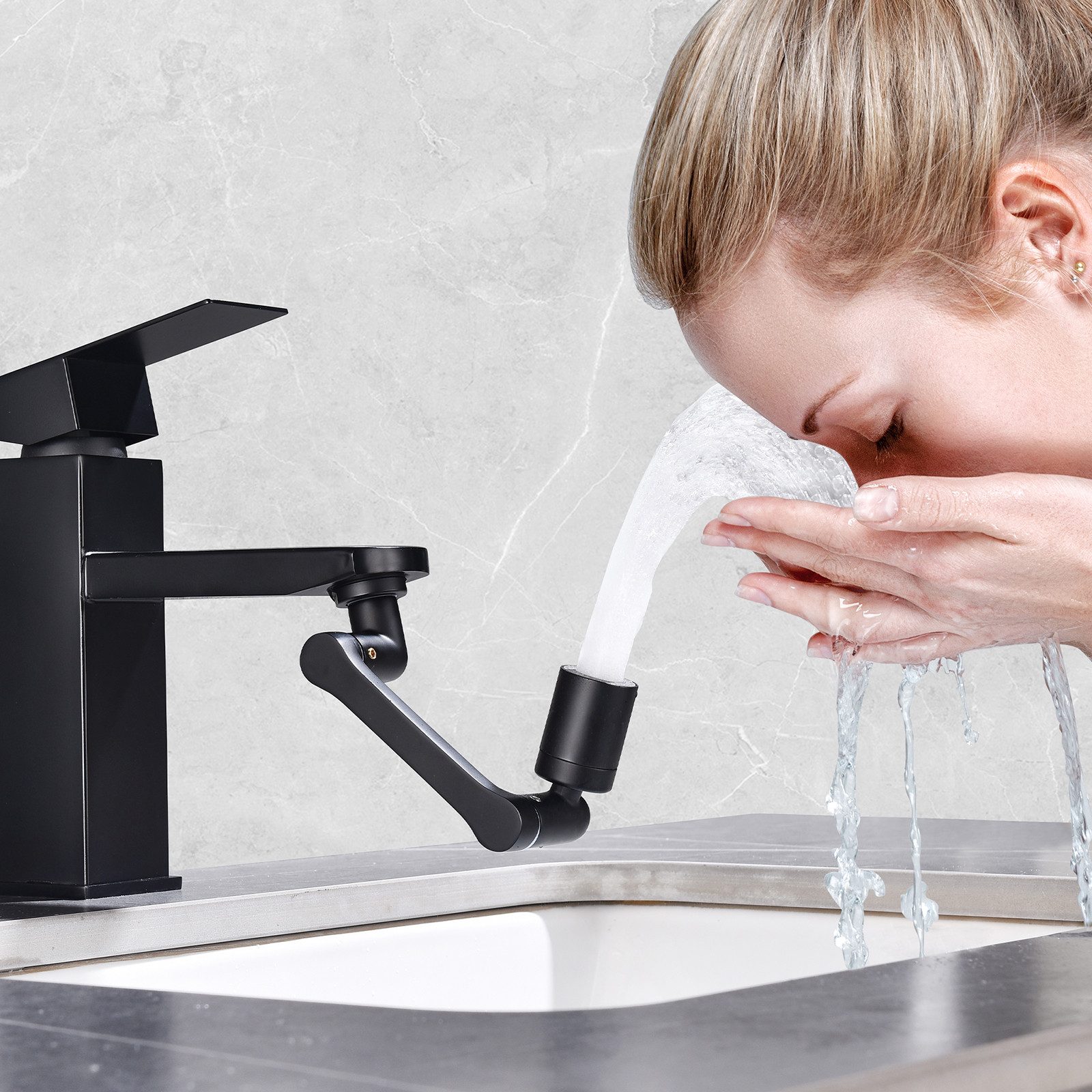 HOMELODY Waschtischarmatur Wasserhahn Badarmatur mit schwenkbarem Luftsprudler Aufsatz 1080° Drehbarer mit 2 Modi, Perlatoren für Wasserhähne,Schwarz