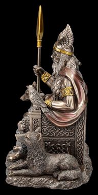 Figuren Shop GmbH Dekofigur Odin Figur auf Thron mit Wölfen und Raben Mythologie Götterfigur Deko