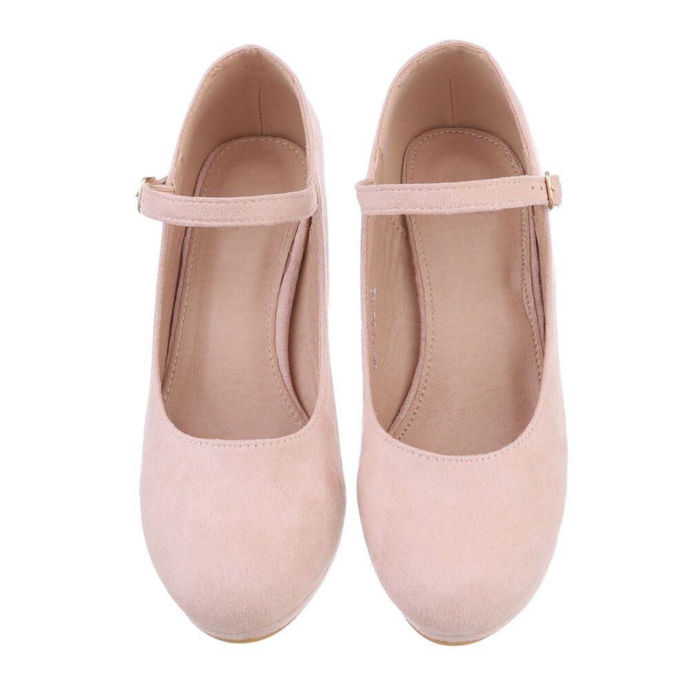 Ital-Design Damen Abendschuhe Elegant Schnürpumps Blockabsatz High Heel Pumps in Beige