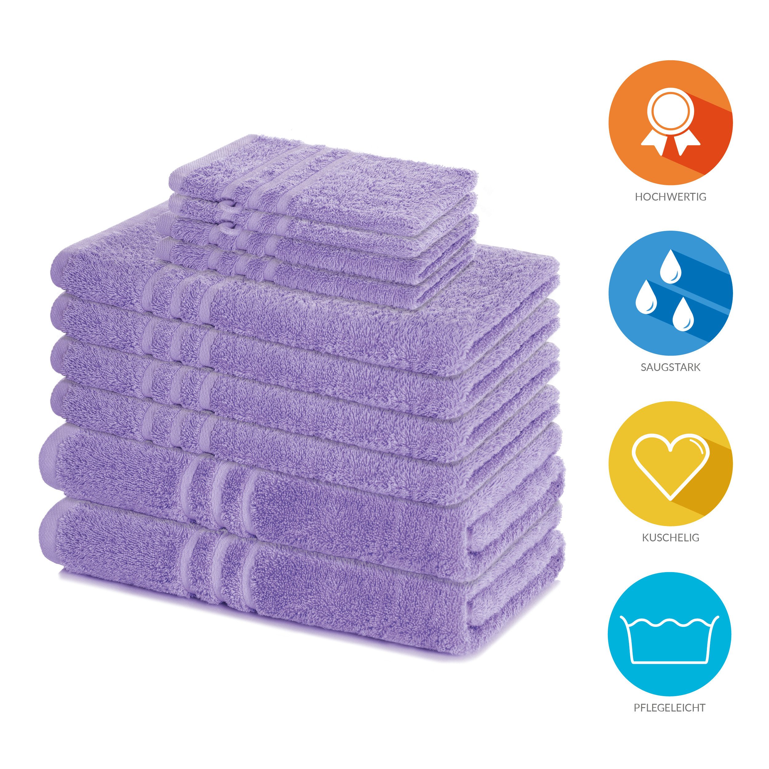 Lavea Handtuch Set Elena, Duschtücher, Handtücher, Gästetücher, Waschhandschuhe, 100% Baumwolle (Set, 10-St), Frottierserie, weich & saugstark, pflegeleicht, 500 g/m² Frottier